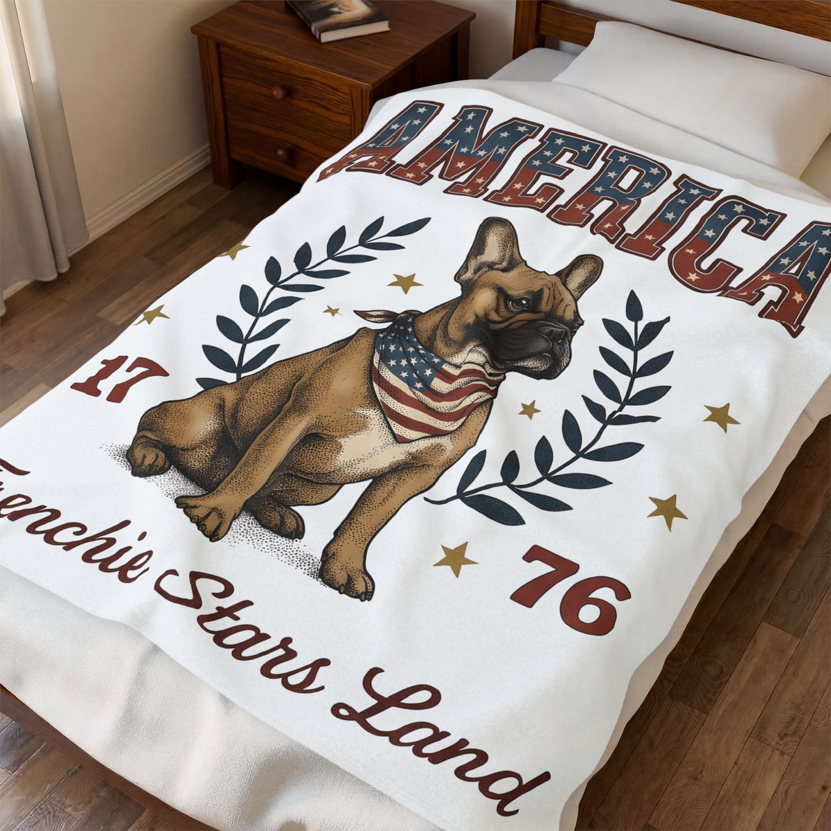 French Bulldog Blanket America Patriotic Gift Women Vintage Blanket Bouledogue Blanket American Fan Retro Illustration Graphic Retro Stars Blanket