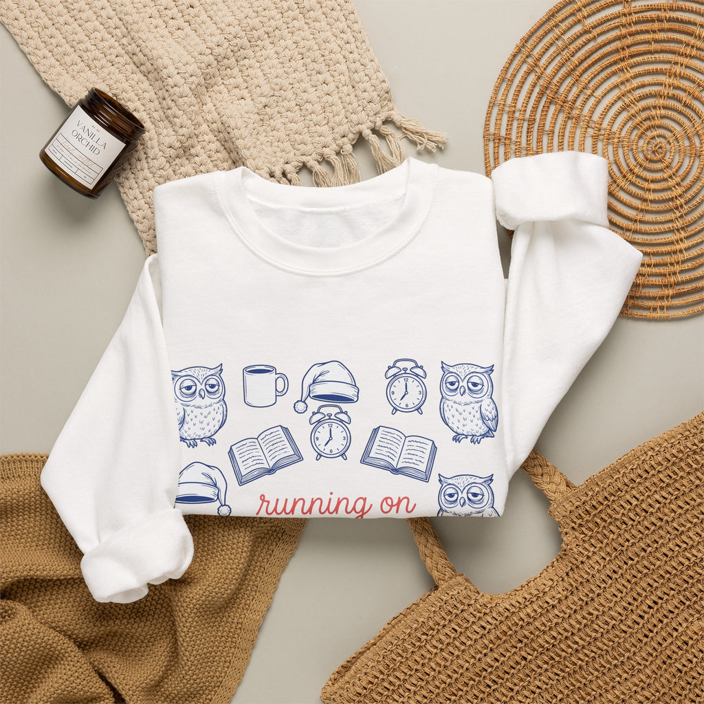 Sleepy Owl Sweatshirt Mom Book Gift Women Hand Drawn Sweatshirt Owl Sweatshirt Mother Fan Owl Sweatshirt Bibliophile Graphic Doodle Coffee Sweatshirt Sweatshirt