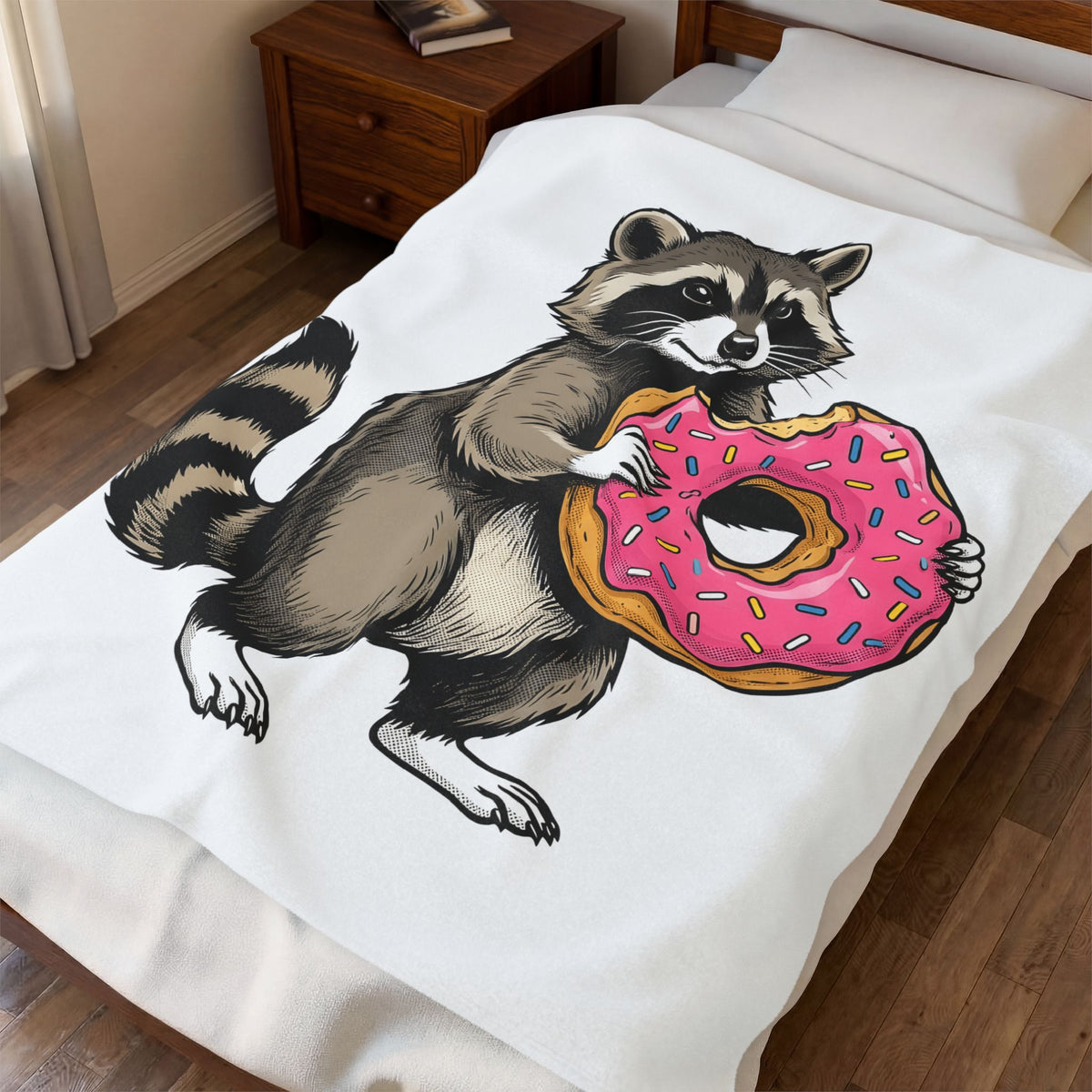 Raccoon Donut Desserts Animal Gift Cartoon Donut Pastry Fan Comic Wildlife Hand Drawn Sprinkles Blanket