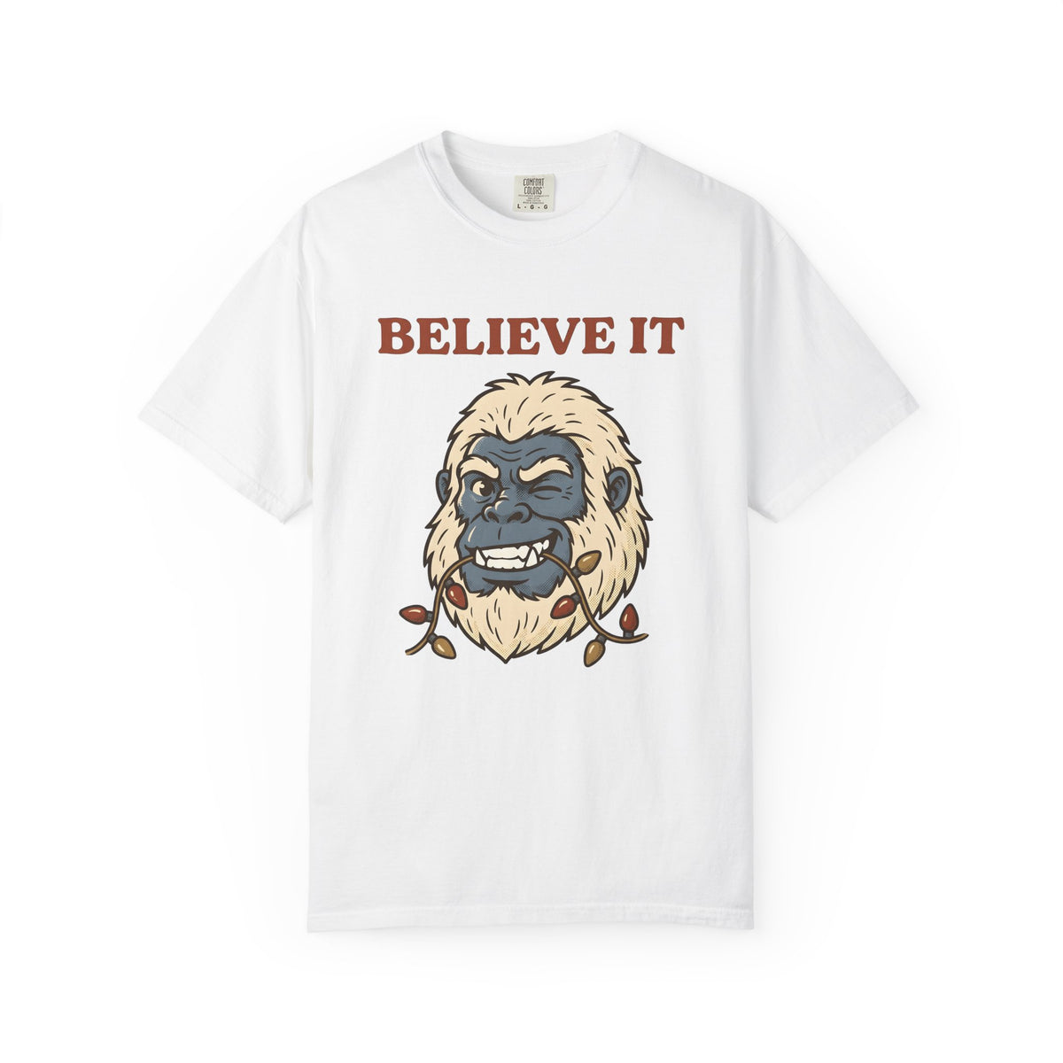 Abominable Snowman Face T-Shirt Christmas Jokes Gift Women Comic T-Shirt Yeti T-Shirt Xmas Fan Cartoon T-Shirt Pun Graphic Retro Holiday Lights