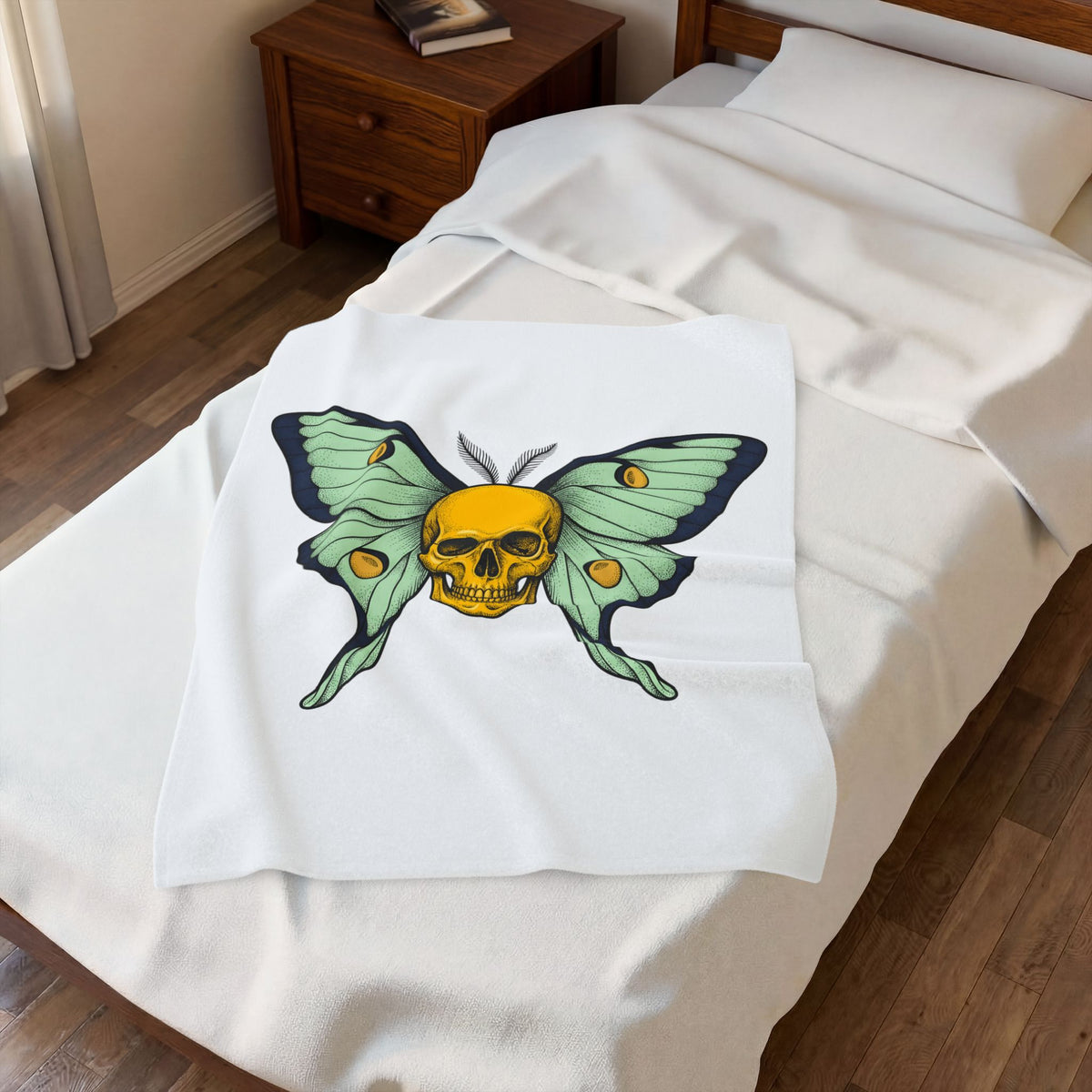 Skull Butterfly Blanket Boho Chic Emo Gift Women Blackwork Blanket Sugar Skull Blanket Bohemian Fan Tattoo Blanket Gothic Graphic Classic Moth