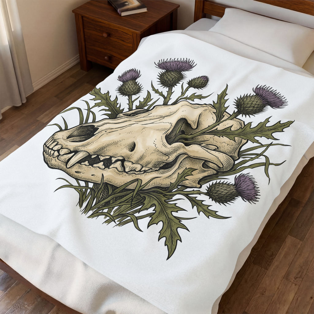 Animal Skull Blanket Animals & Flowers Spooky Gift Women Sketch Blanket Cranium Blanket Wildlife Fan Illustration Graphic Blanket Hand Drawn
