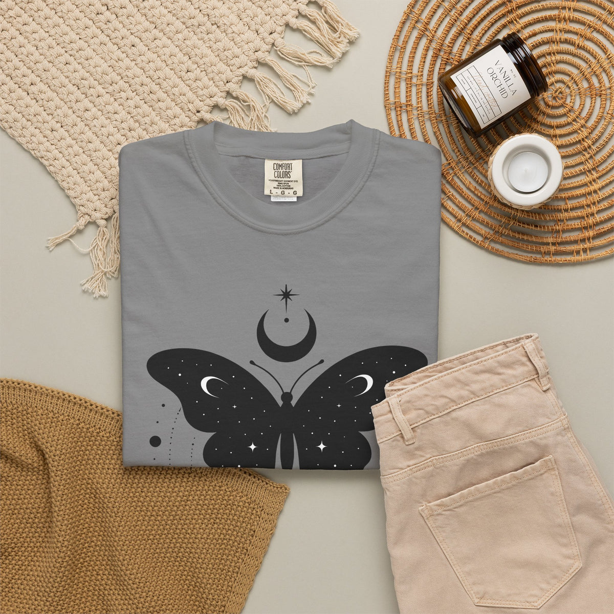 Butterfly Stone T-Shirt Boho Chic Supernatural Gift Women Mystical T-Shirt Rock T-Shirt Bohemian Fan Magical T-Shirt Occult Graphic Sleek Lunar