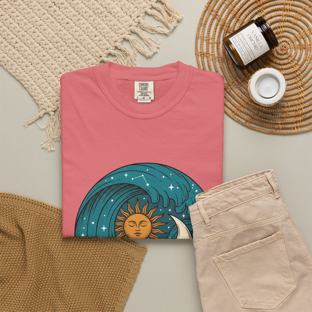 Sun Moon Sea Celestial Horoscope Gift Folk Ocean Astrology Enthusiast Bohemian Zodiac Rustic Star T-Shirt