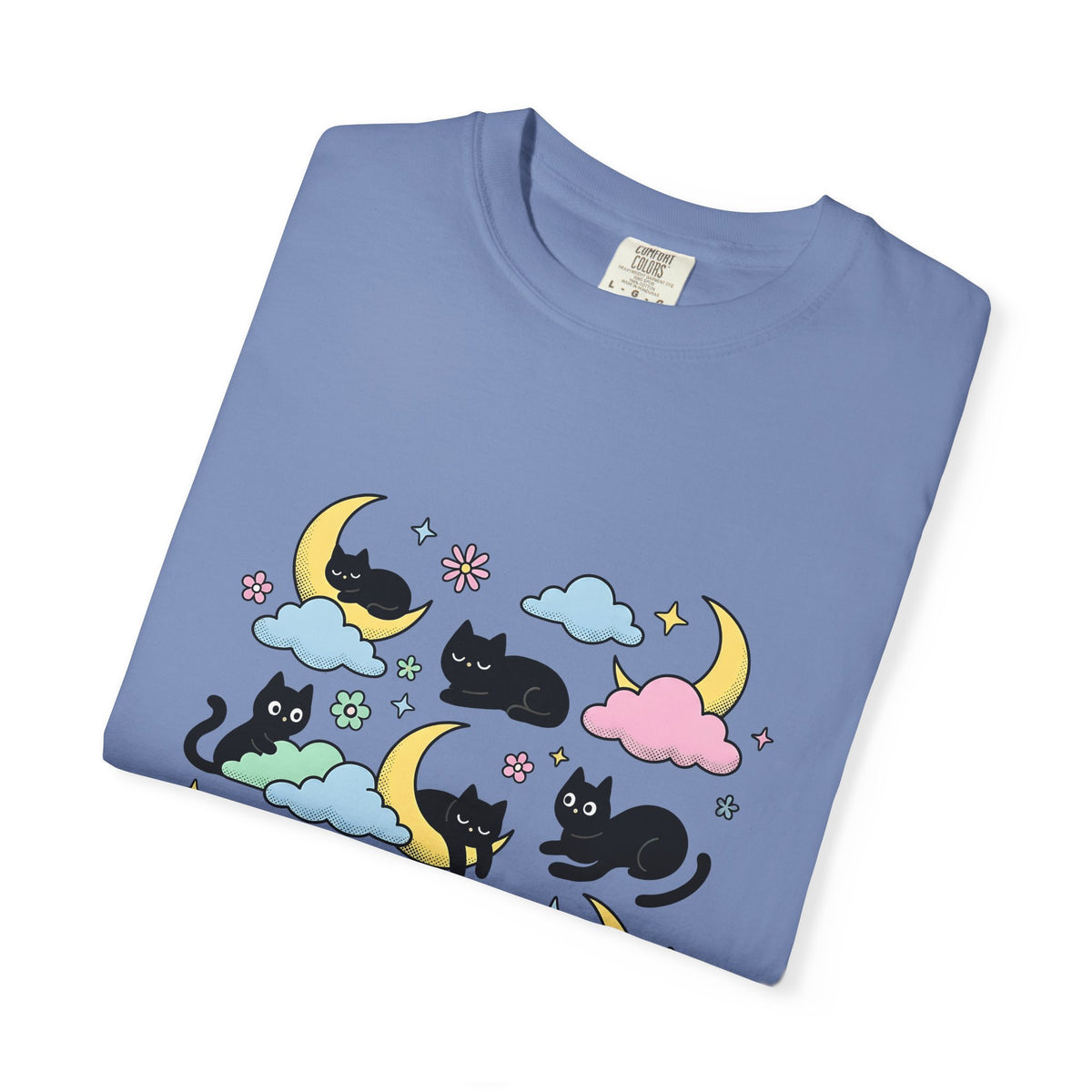 Black Cats T-Shirt Cat Celestial Gift Women Kawaii T-Shirt Kitties T-Shirt Cat Fan Astrology Graphic T-Shirt Pastel Crescent Moon T-Shirt