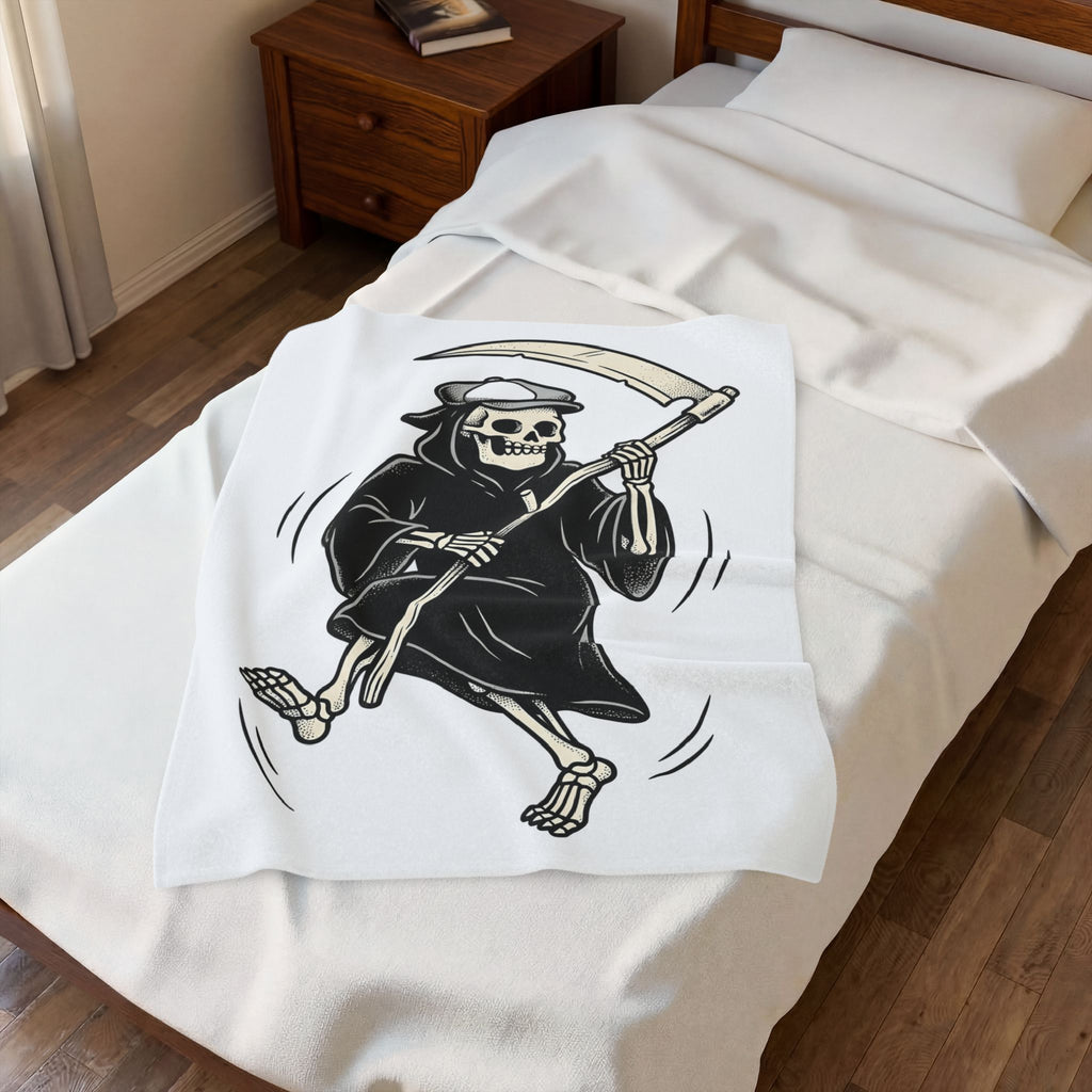 Reaper Skull Blanket Halloween Cranium Gift Women Animated Blanket Grim Reaper Blanket Horror Fan Death Skull Graphic Blanket Old School Sickle