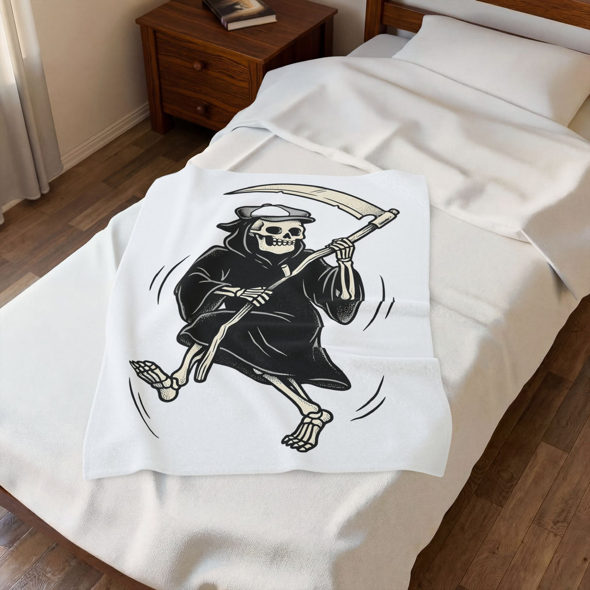 Reaper Skull Blanket Halloween Cranium Gift Women Animated Blanket Grim Reaper Blanket Horror Fan Death Skull Graphic Blanket Old School Sickle