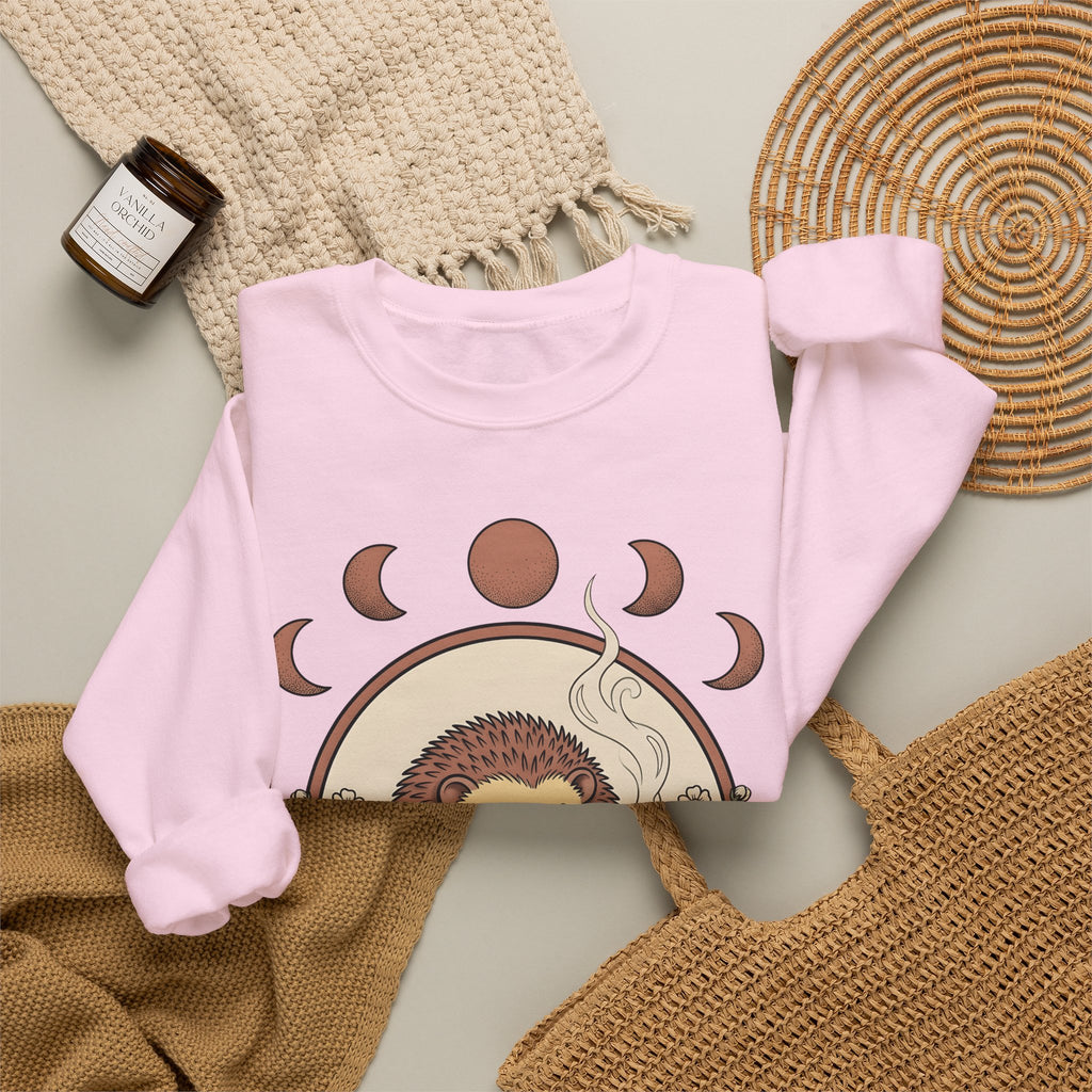 Porcupine Coffee Sweatshirt Cute Wildlife Gift Women Chibi Sweatshirt Coffee Sweatshirt Kawaii Fan Cartoon Sweatshirt Animal Graphic Hand Drawn Strawberry