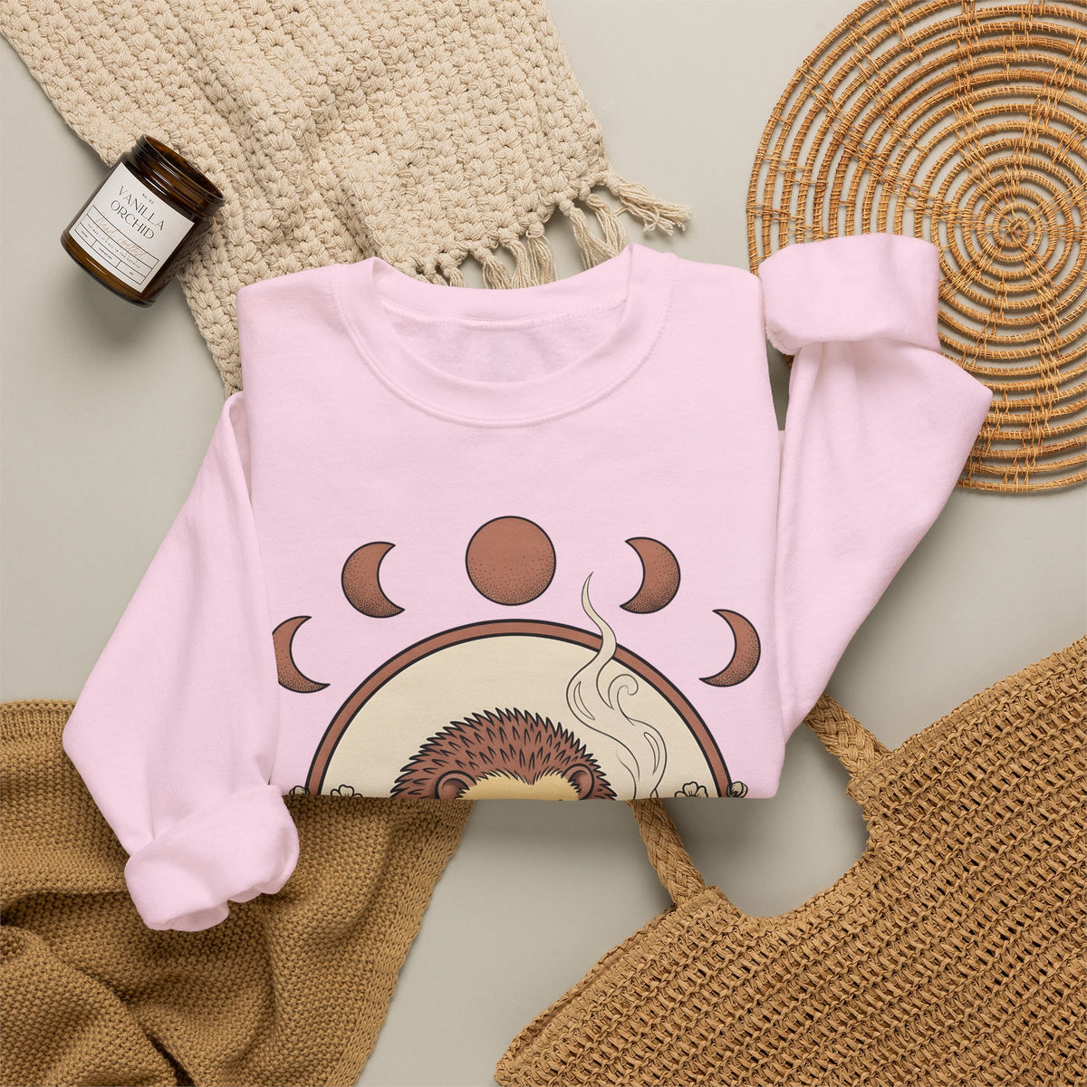 Porcupine Coffee Sweatshirt Cute Wildlife Gift Women Chibi Sweatshirt Coffee Sweatshirt Kawaii Fan Cartoon Sweatshirt Animal Graphic Hand Drawn Strawberry