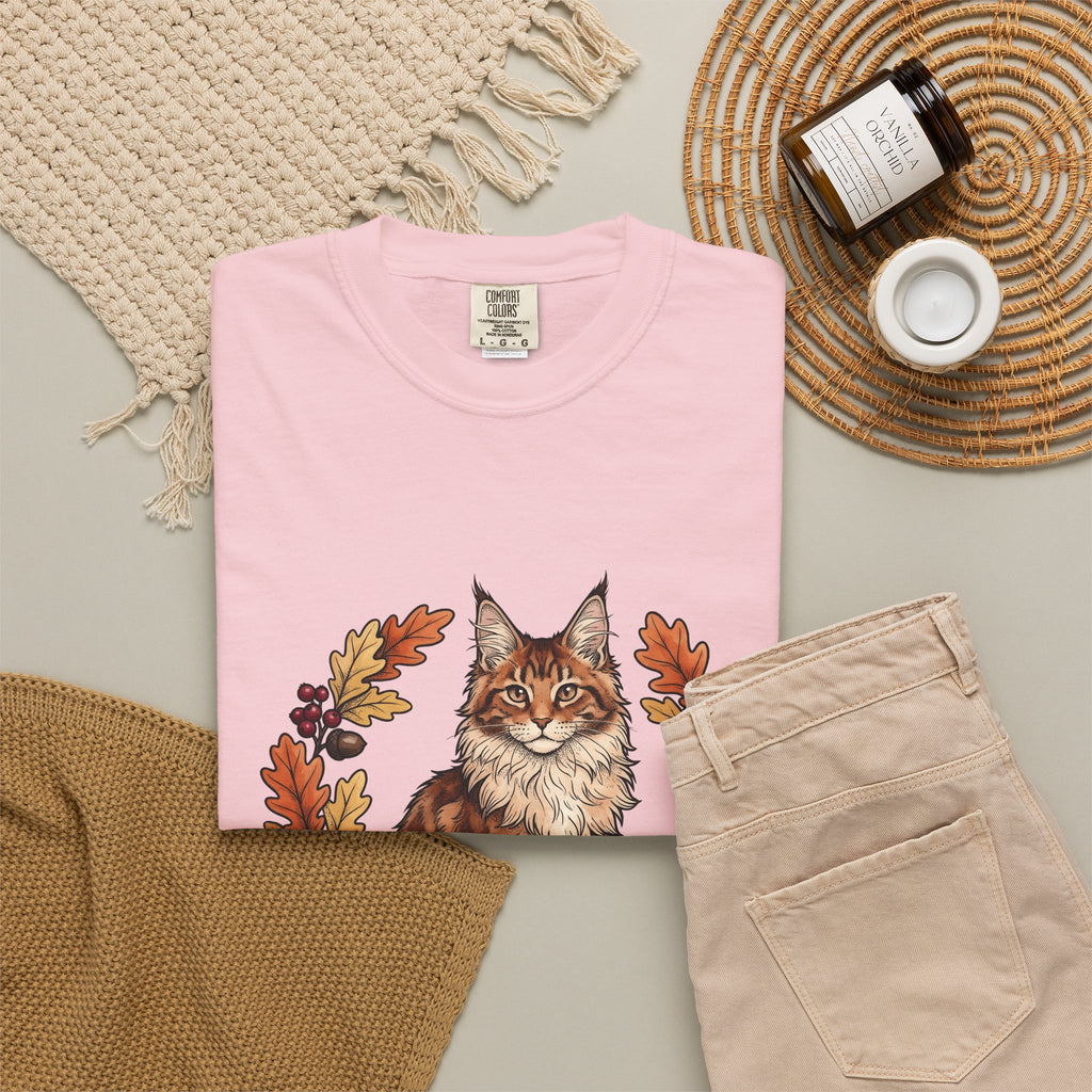 Maine Coon Pet T-Shirt Cat Pumpkin Gift Women Greenery T-Shirt Cat T-Shirt Cat Fan Foliage T-Shirt Gourd Graphic Old-Fashioned Orange Leaves T-Shirt