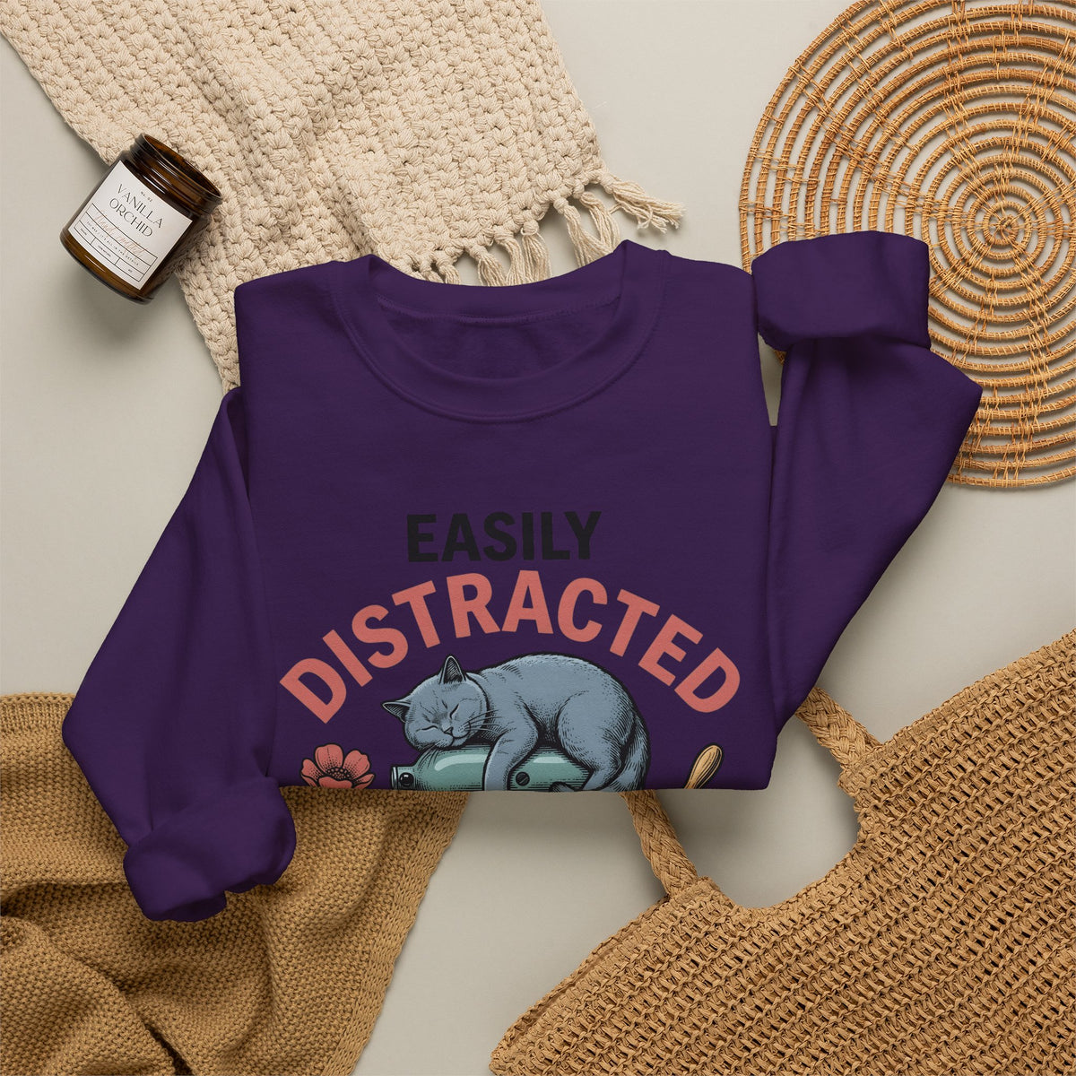 Cat Blender Sweatshirt Cat Dessert Gift Women Retro Sweatshirt Blender Sweatshirt Cat Fan Vintage Sweatshirt Pastry Graphic Sketch Blossoms Sweatshirt