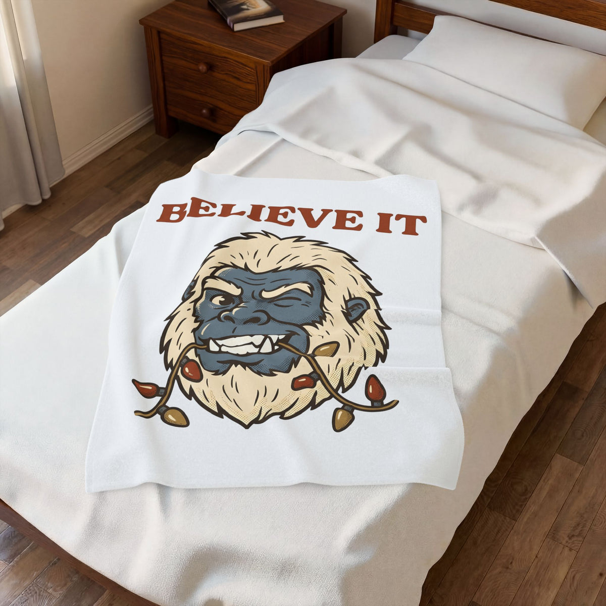Abominable Snowman Face Blanket Christmas Jokes Gift Women Comic Blanket Yeti Blanket Xmas Fan Cartoon Blanket Pun Graphic Retro Holiday Lights