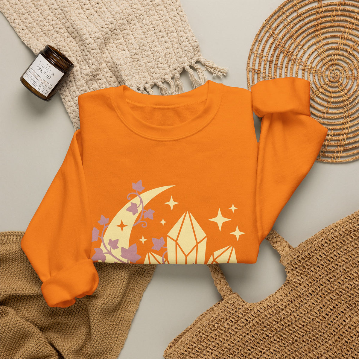 Moon Gems Sweatshirt Boho Chic Wellness Gift Women Starry Sweatshirt Lunar Stones Sweatshirt Bohemian Fan Celestial Sweatshirt Holistic Graphic Sleek Greenery