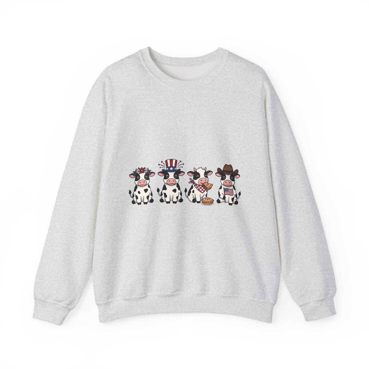 Patriotic Cows Sweatshirt 4th Of July Farm Gift Women Cartoon Sweatshirt Cows Sweatshirt Independence Day Fan Comic Sweatshirt Ranch Graphic Hand Drawn Pie
