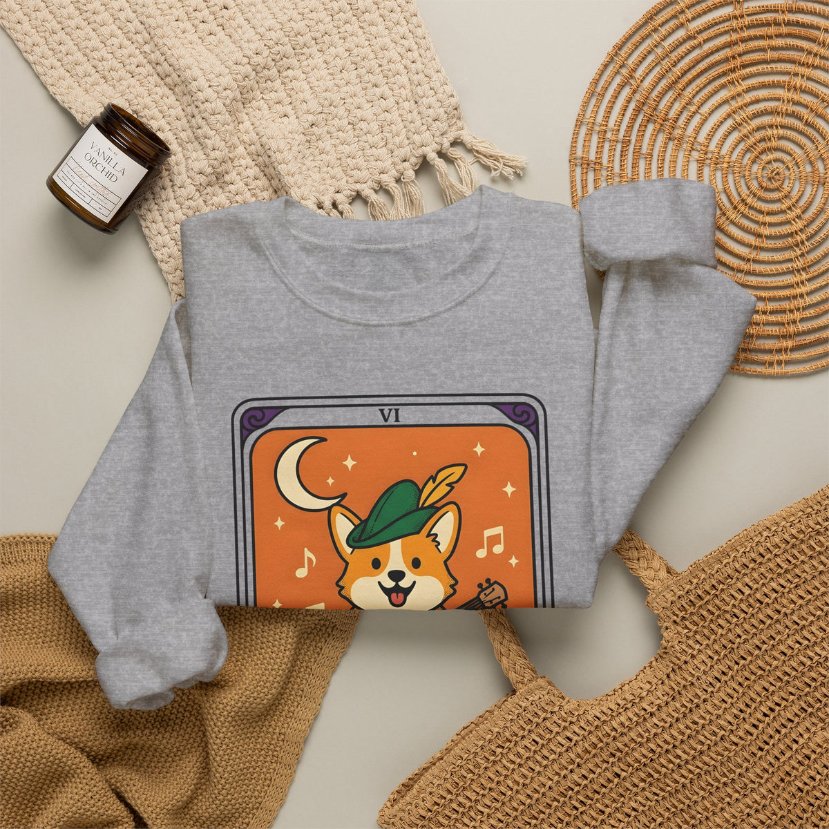 Corgi Performer Sweatshirt Boho Chic Animal Gift Women Anime Sweatshirt Pembroke Welsh Corgi Sweatshirt Bohemian Fan Manga Sweatshirt Animal Graphic Hand Drawn