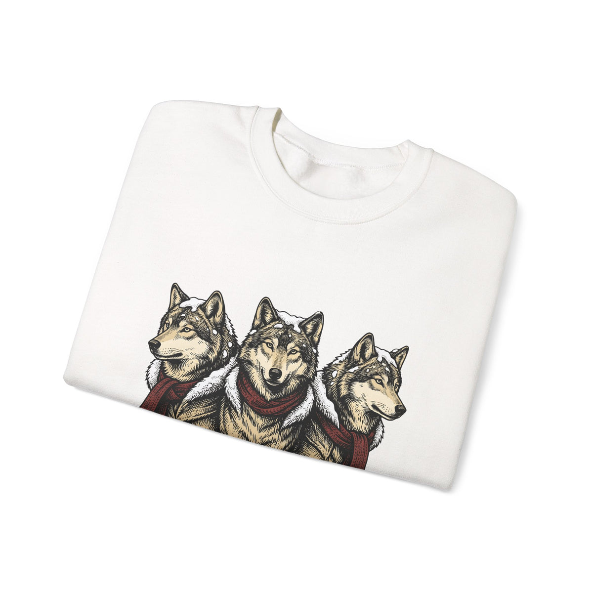 Wolf Trio Sweatshirt Christmas Animal Gift Women Hand Drawn Sweatshirt Pack Sweatshirt Xmas Fan Illustrated Sweatshirt Creature Graphic Vintage Scarf Sweatshirt