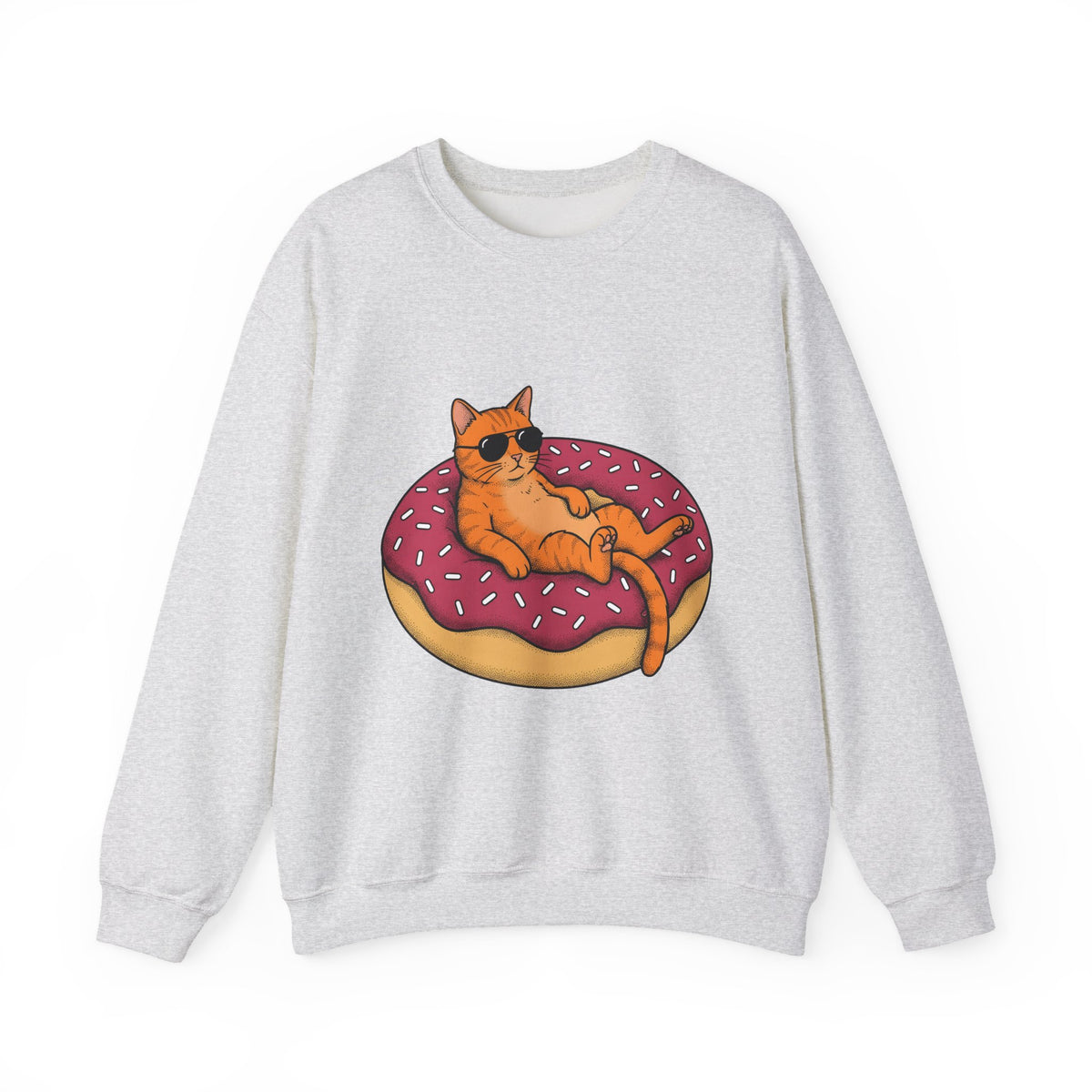 Feline Donut Sweatshirt Cat Cuisine Gift Women Animated Sweatshirt Cat Sweatshirt Cat Fan Kitty Sweatshirt Food Graphic Classic Glasses Sweatshirt