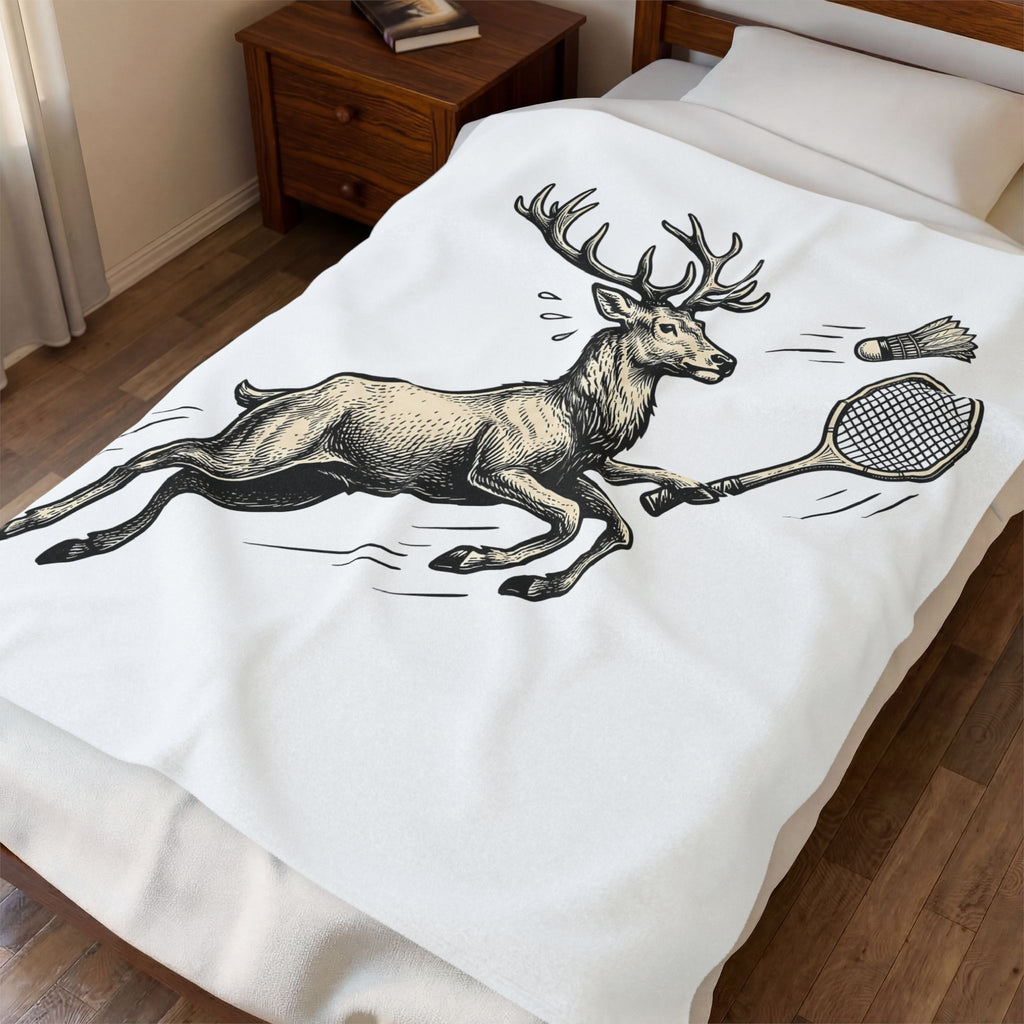 Fawn Badminton Blanket Sports Fauna Gift Women Doodle Blanket Shuttlecock Blanket Athlete Fan Hand Drawn Blanket Wildlife Graphic Silhouette Bat