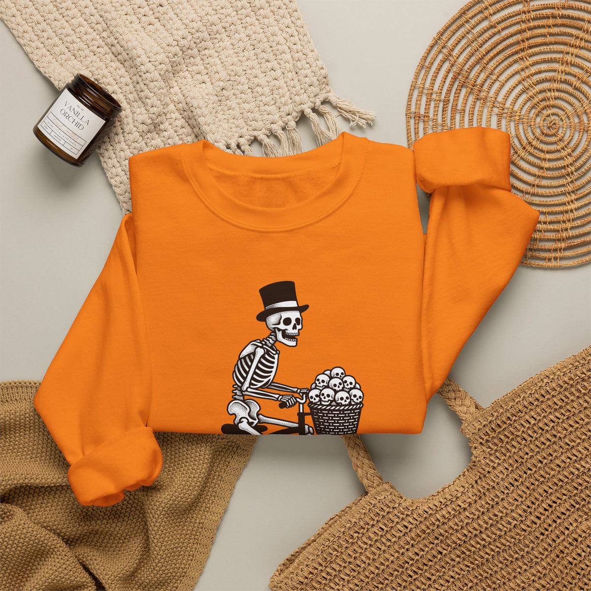 Skeleton Bicycle Sweatshirt Halloween Gothic Gift Women Vintage Sweatshirt Bike Sweatshirt Horror Fan Retro Sweatshirt Dark Graphic Hand Drawn Skulls Sweatshirt
