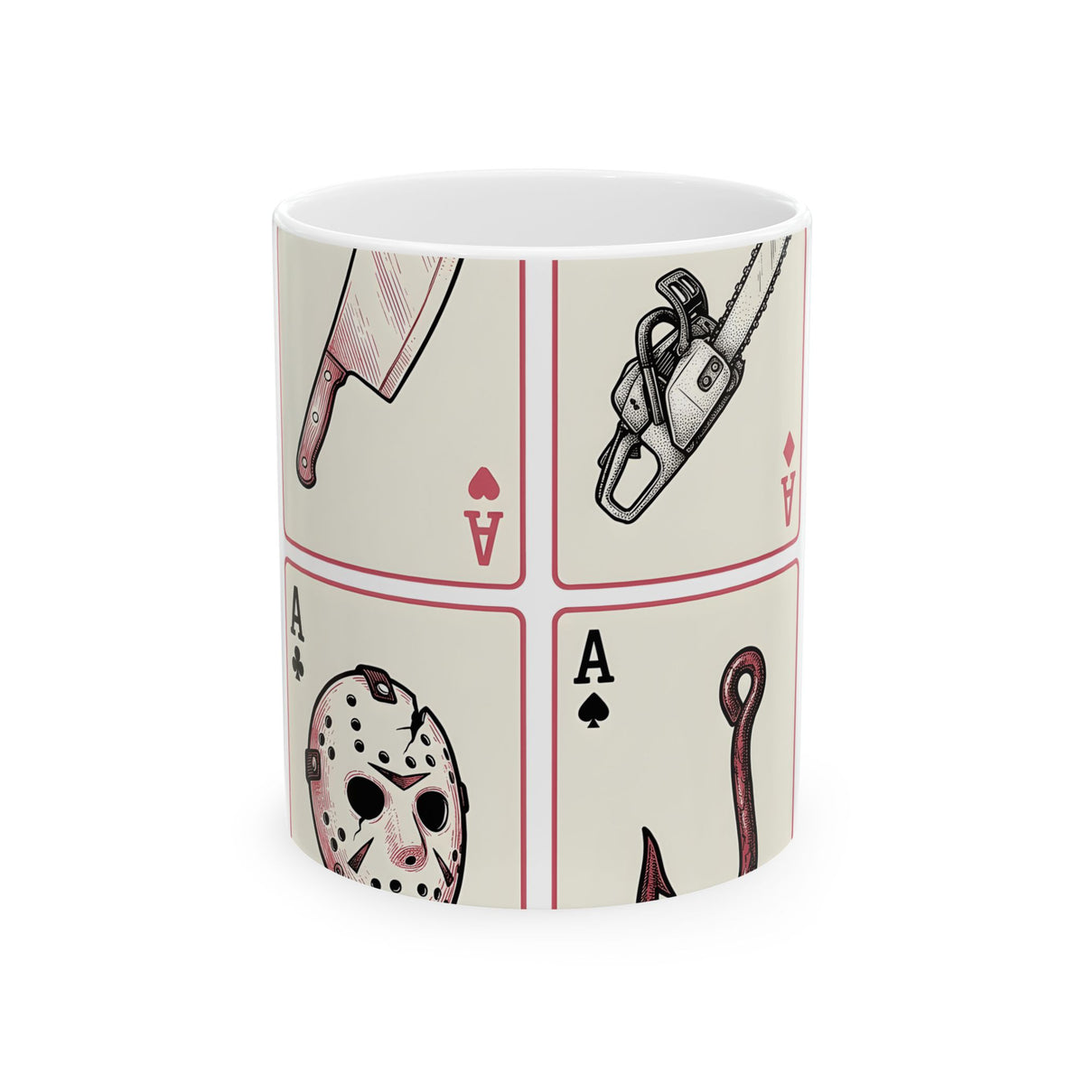 Spooky Card Deck Mug Halloween Fright Gift Women Hand Drawn Mug Tarot Card Mug Horror Fan Illustrated Mug Scary Graphic Cartoon