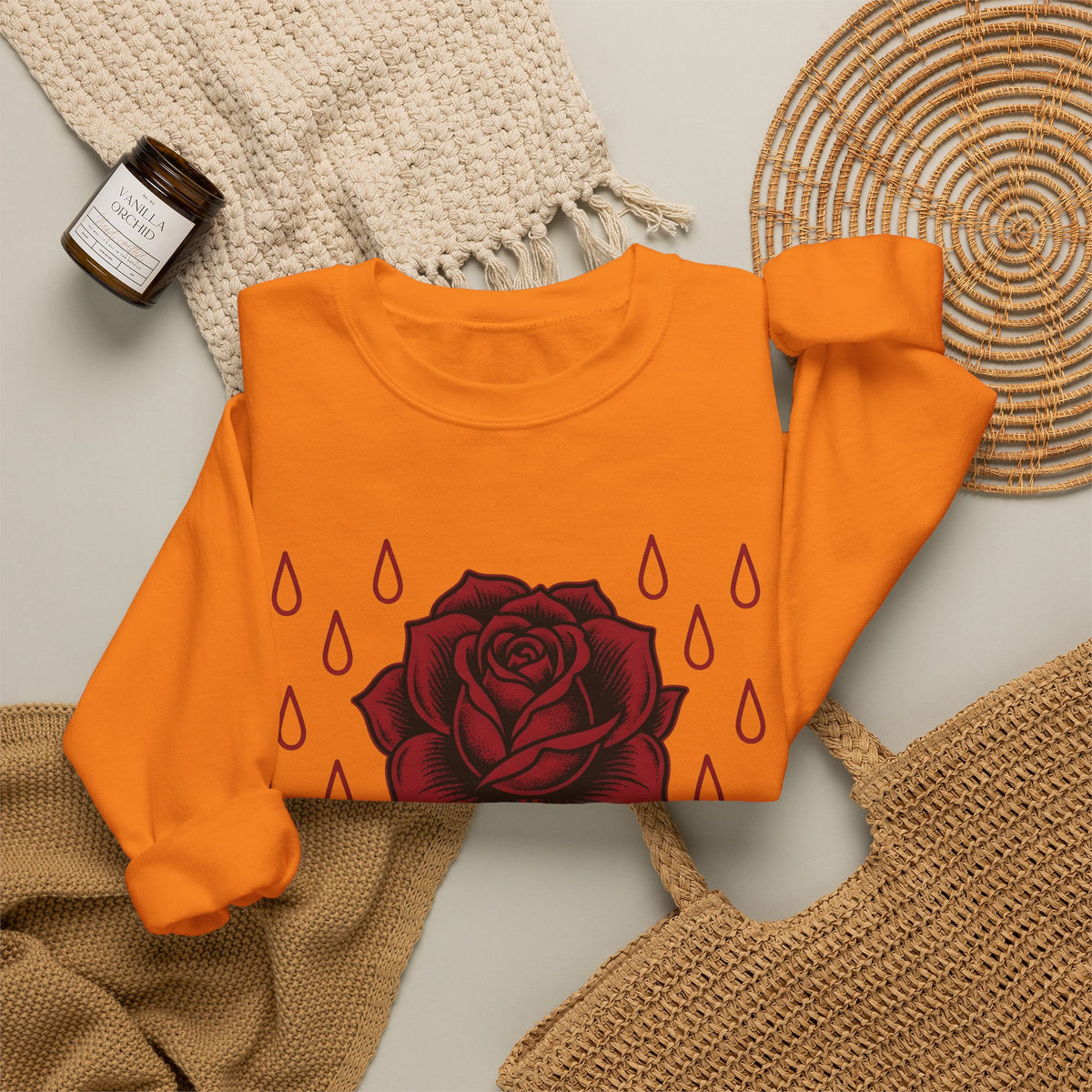 Rose Flower Cowgirl Floral Gift Tattoo Flower Rodeo Fan Ink Floral Vintage Raindrops Sweatshirt