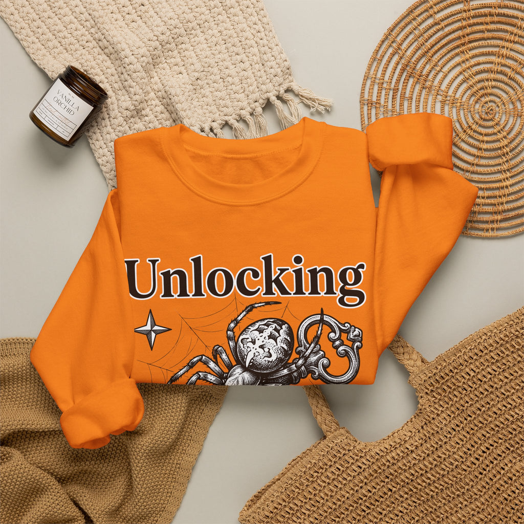 Spider Pendant Sweatshirt Halloween Magic Gift Women Spooky Sweatshirt Spider Necklace Sweatshirt Horror Fan Creepy Art Sweatshirt Mystical Graphic Sketch