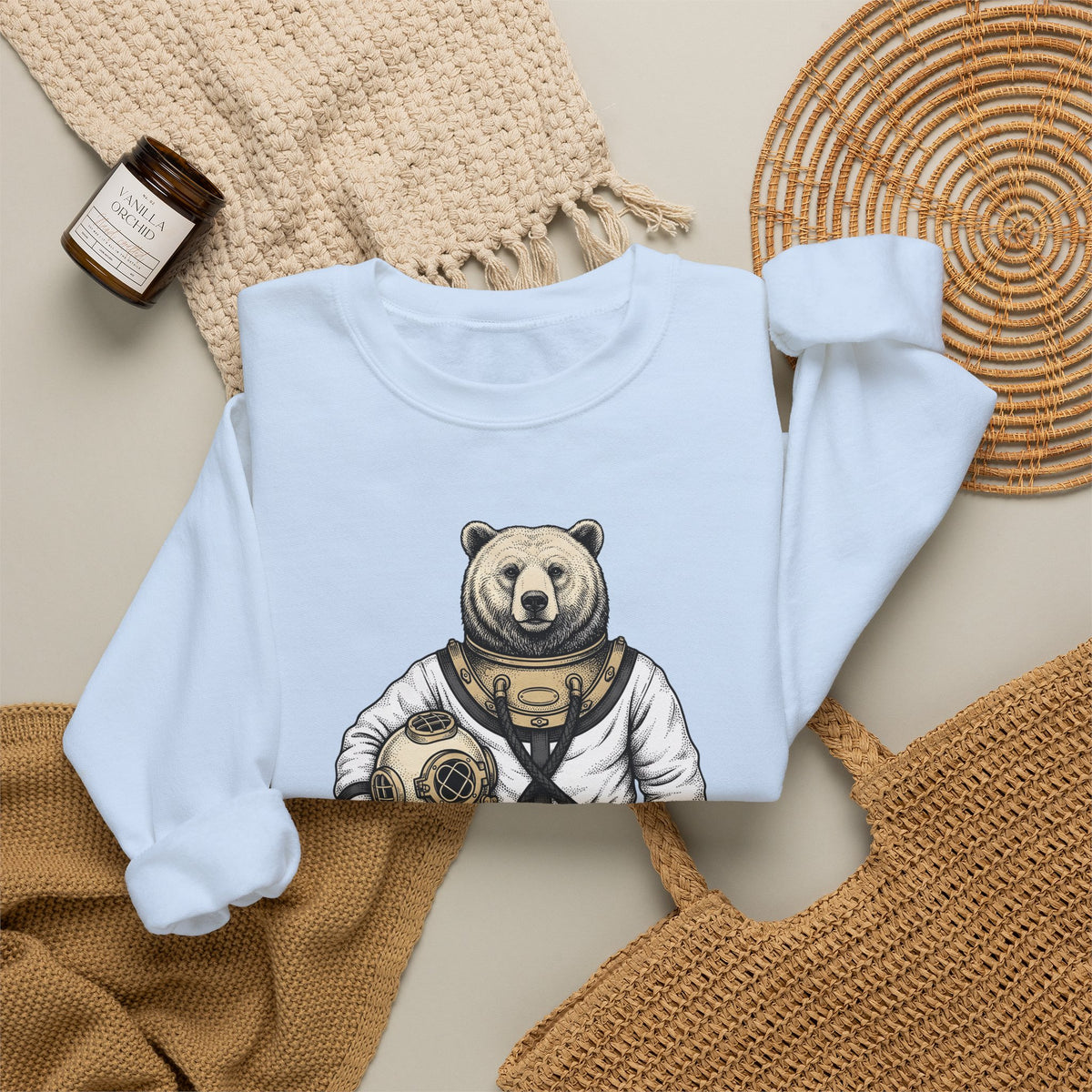 Bear Snorkeling Sweatshirt Funny Nature Gift Women Classic Sweatshirt Grizzly Sweatshirt Humor Fan Vintage Sweatshirt Wildlife Graphic Ink Diving Helmet Sweatshirt