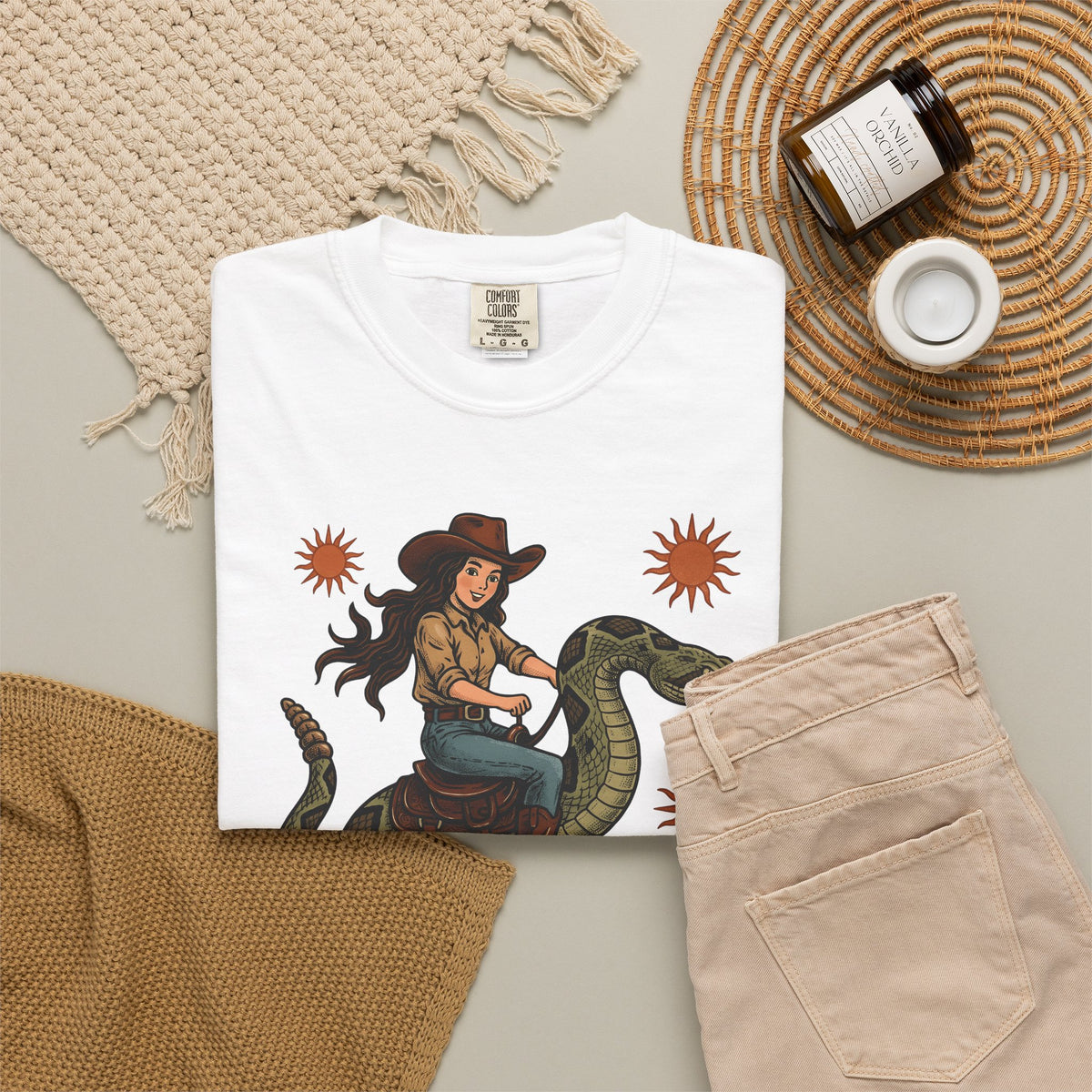 Cowgirl Serpent T-Shirt Cowgirl Wildlife Gift Women Cowboy T-Shirt Snake T-Shirt Rodeo Fan Western T-Shirt Animal Graphic Retro Sunshine T-Shirt