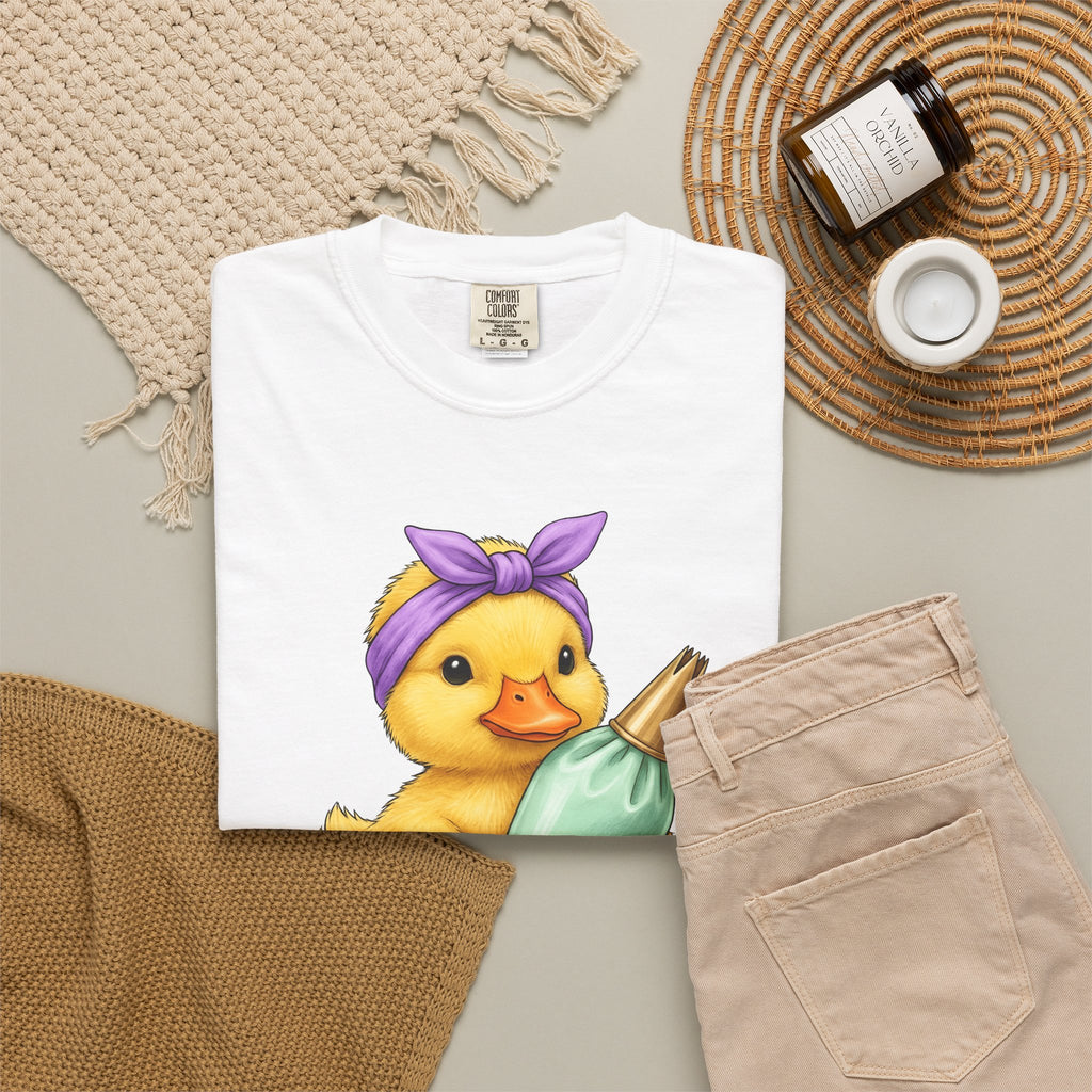 Duck Baker T-Shirt Moms Confectionery Gift Women Cartoon T-Shirt Duck T-Shirt Motherhood Fan Toon T-Shirt Pastry Graphic Outline Bandana T-Shirt