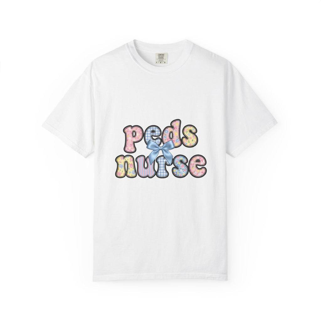 Pastel Fabric Typography T-Shirt Nurse Flower Gift Women Adorable T-Shirt Textile T-Shirt Nursing Enthusiast Typography T-Shirt Floral Graphic Old