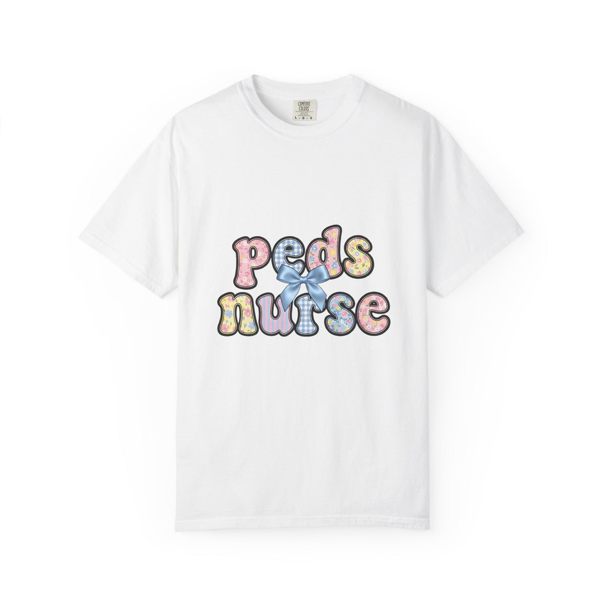 Pastel Fabric Typography T-Shirt Nurse Flower Gift Women Adorable T-Shirt Textile T-Shirt Nursing Enthusiast Typography T-Shirt Floral Graphic Old