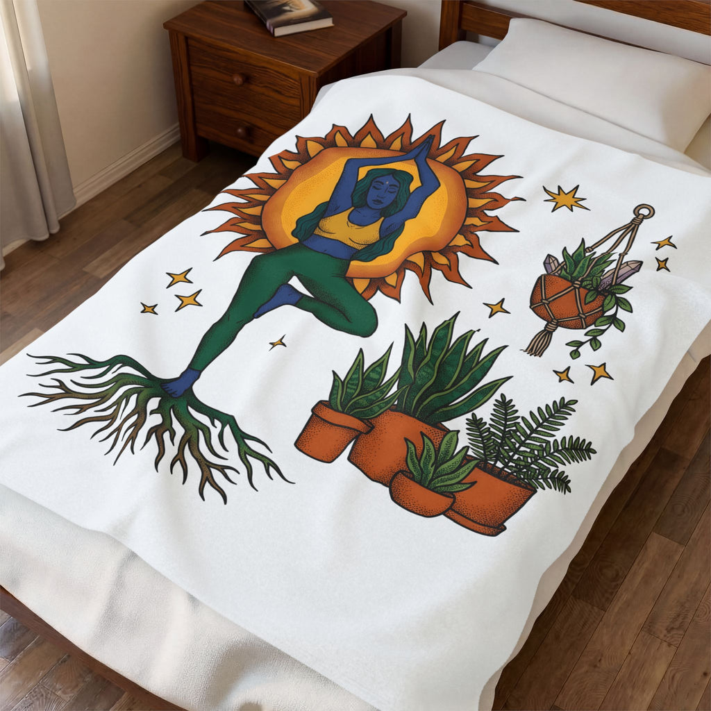 Yoga Pose Female Blanket Boho Chic Selfcare Gift Women Ethnic Blanket Asana Blanket Bohemian Enthusiast Tribal Blanket Wellness Graphic Minimalist