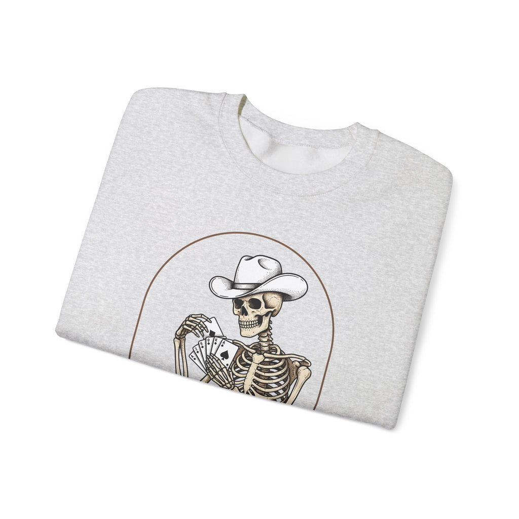 Skeleton Rancher Sweatshirt Halloween Cowboy Gear Gift Women Shabby Chic Sweatshirt Skeleton Sweatshirt Horror Fan Distressed Graphic Sweatshirt Doodle Card