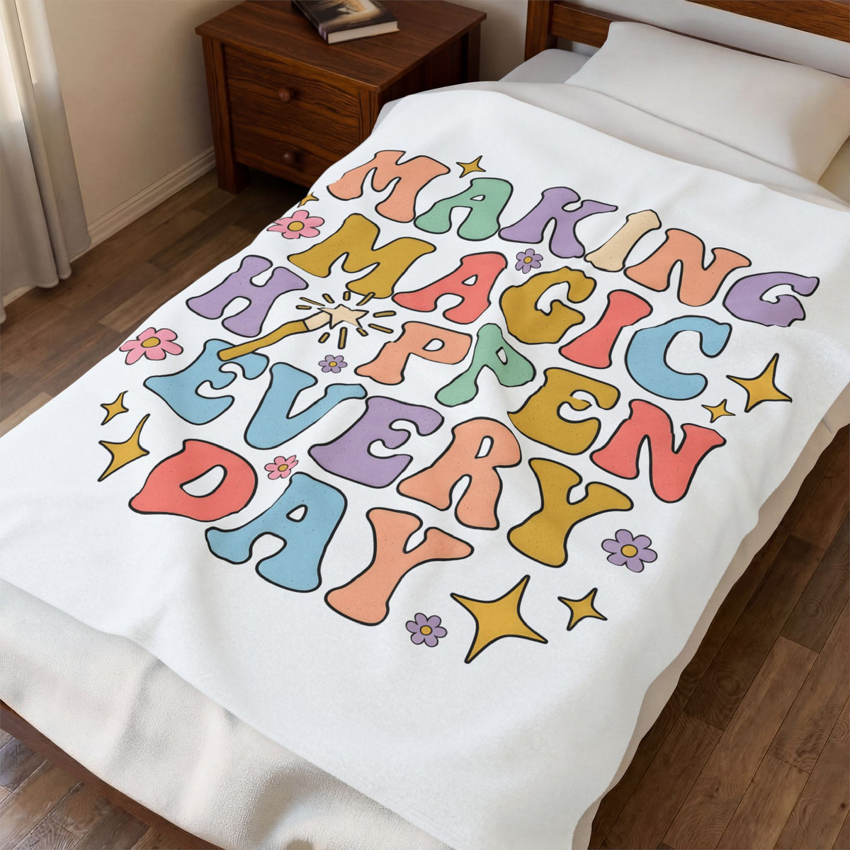 Enchanted Rod Design Blanket Teachers Thanks Gift Women Line Art Blanket Magic Wand Blanket Educator Enthusiast Illustration Graphic Appreciation