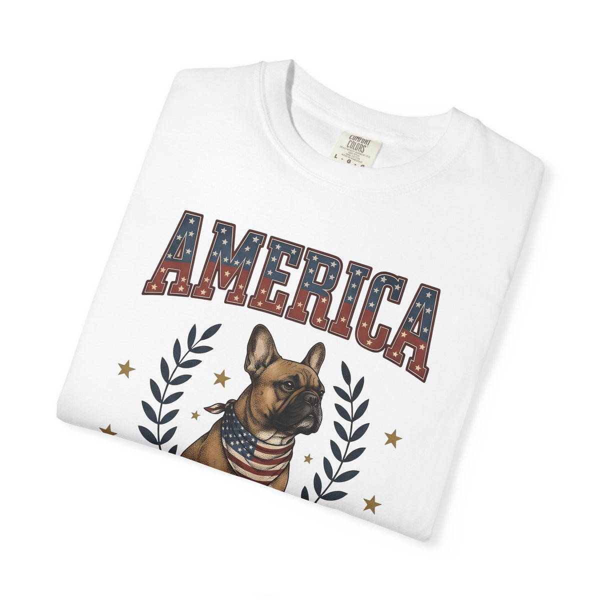 French Bulldog T-Shirt America Patriotic Gift Women Vintage T-Shirt Bouledogue T-Shirt American Fan Retro Illustration Graphic Retro Stars T-Shirt