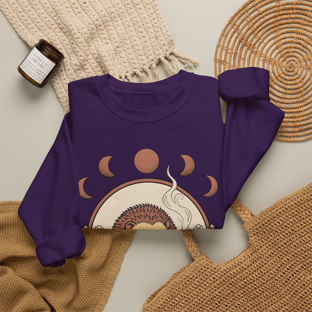 Porcupine Coffee Sweatshirt Cute Wildlife Gift Women Chibi Sweatshirt Coffee Sweatshirt Kawaii Fan Cartoon Sweatshirt Animal Graphic Hand Drawn Strawberry