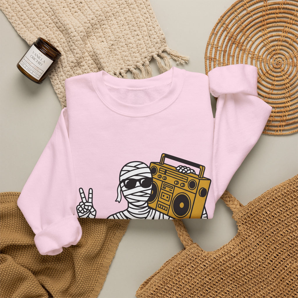 Mummy Boombox Halloween Audio Gift Sketch Wrapped Mummy Horror Fan Monster Drawing Old Sweatshirt