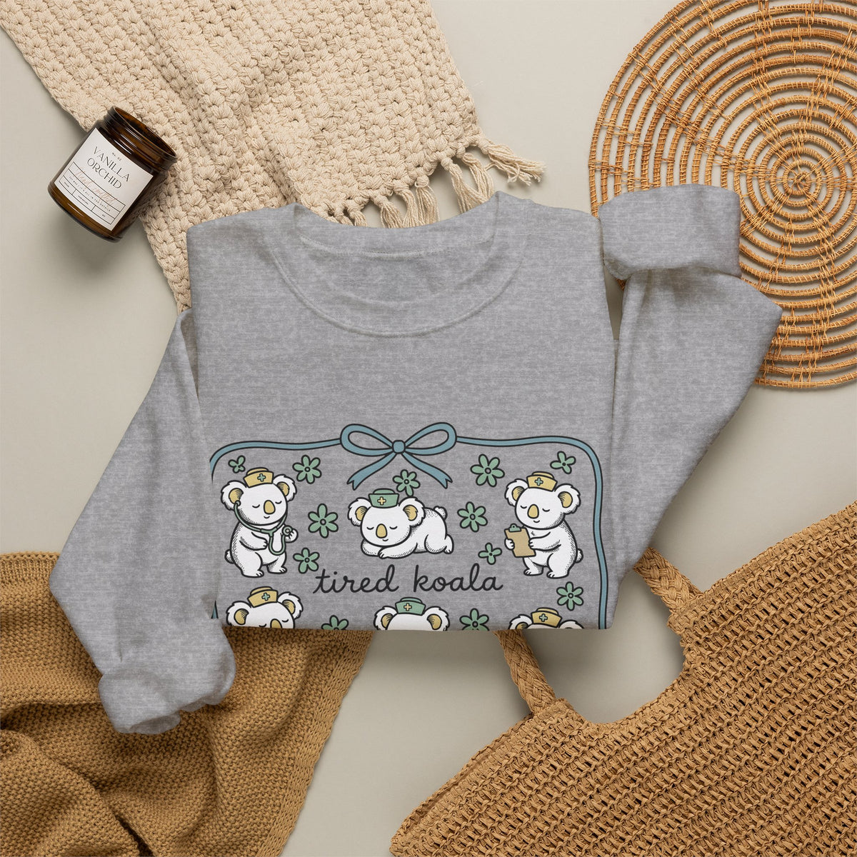 Medical Koala Sweatshirt Nurses Fauna Gift Women Sweet Sweatshirt Koala Sweatshirt Nurse Enthusiast Cute Sweatshirt Wildlife Graphic Doodle Florals Sweatshirt