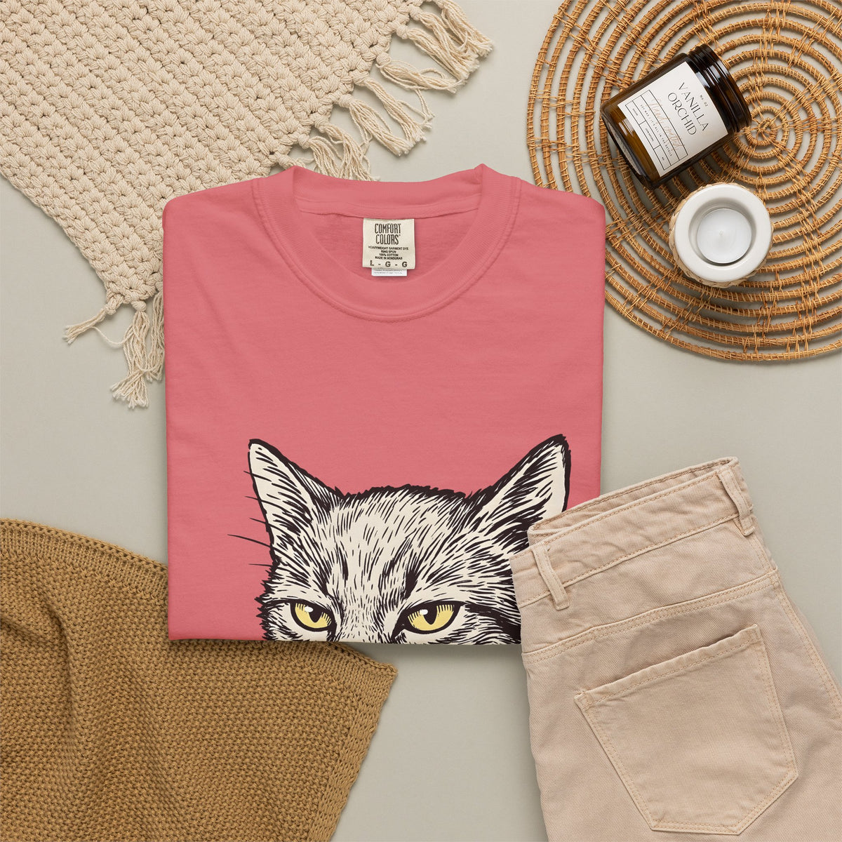 Cat Face T-Shirt Cat Jokes Gift Women Sketch T-Shirt Kitten T-Shirt Feline Fan Drawing Graphic Retro Chewing Gum T-Shirt