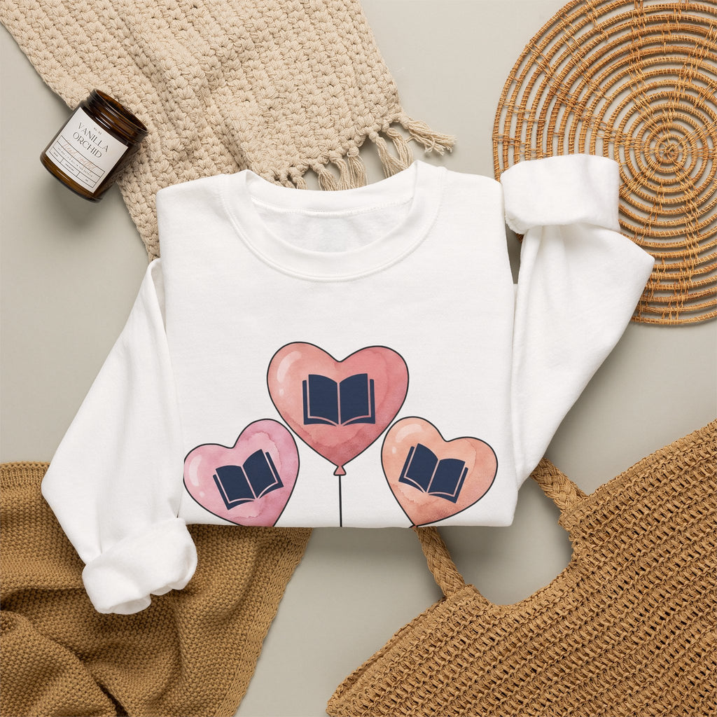 Love Balloon Sweatshirt Cute Books Gift Women Paint Sweatshirt Balloon Sweatshirt Adorable Fan Artistic Sweatshirt Literary Graphic Sketch Novel Sweatshirt