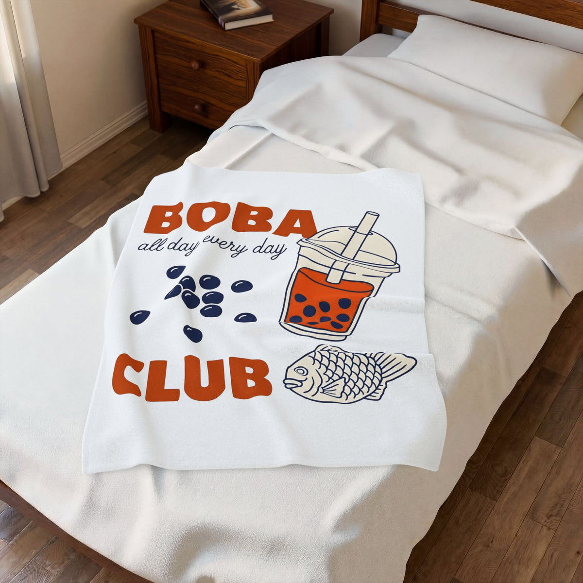 Tapioca Tea Blanket Boba Dessert Gift Women Hand Drawn Blanket Bubble Tea Blanket Boba Fan Hand Drawn Blanket Sweet Graphic Line Art Carp Blanket
