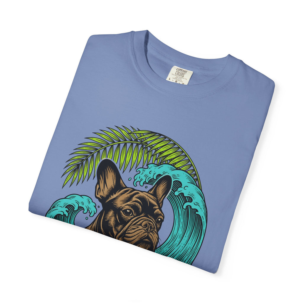 French Bulldog T-Shirt Dog Seaside Gift Women Illustrative T-Shirt Bulldog T-Shirt Dog Fan Frenchie T-Shirt Coastal Graphic Sketch Island Flower