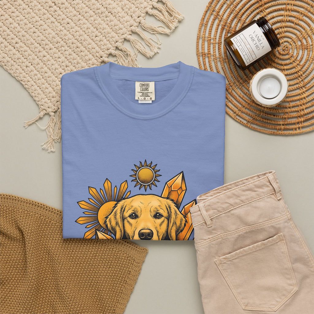 Golden Retriever T-Shirt Dog Sunlight Gift Women Bohemian T-Shirt Retriever T-Shirt Dog Fan Puppy T-Shirt Sunshine Graphic Retro Crystals T-Shirt