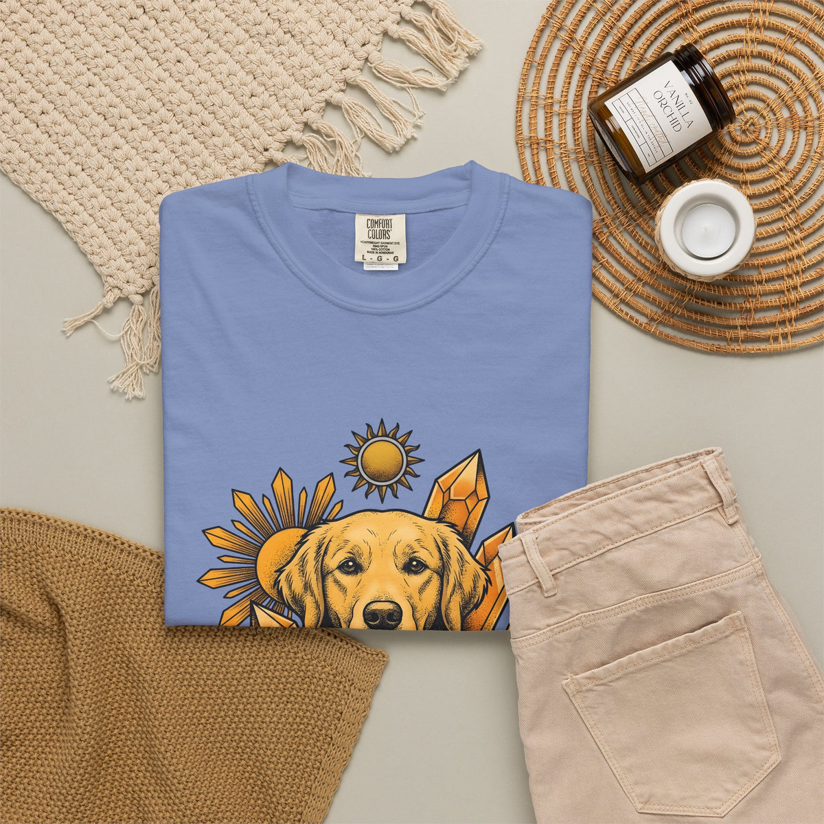 Golden Retriever T-Shirt Dog Sunlight Gift Women Bohemian T-Shirt Retriever T-Shirt Dog Fan Puppy T-Shirt Sunshine Graphic Retro Crystals T-Shirt