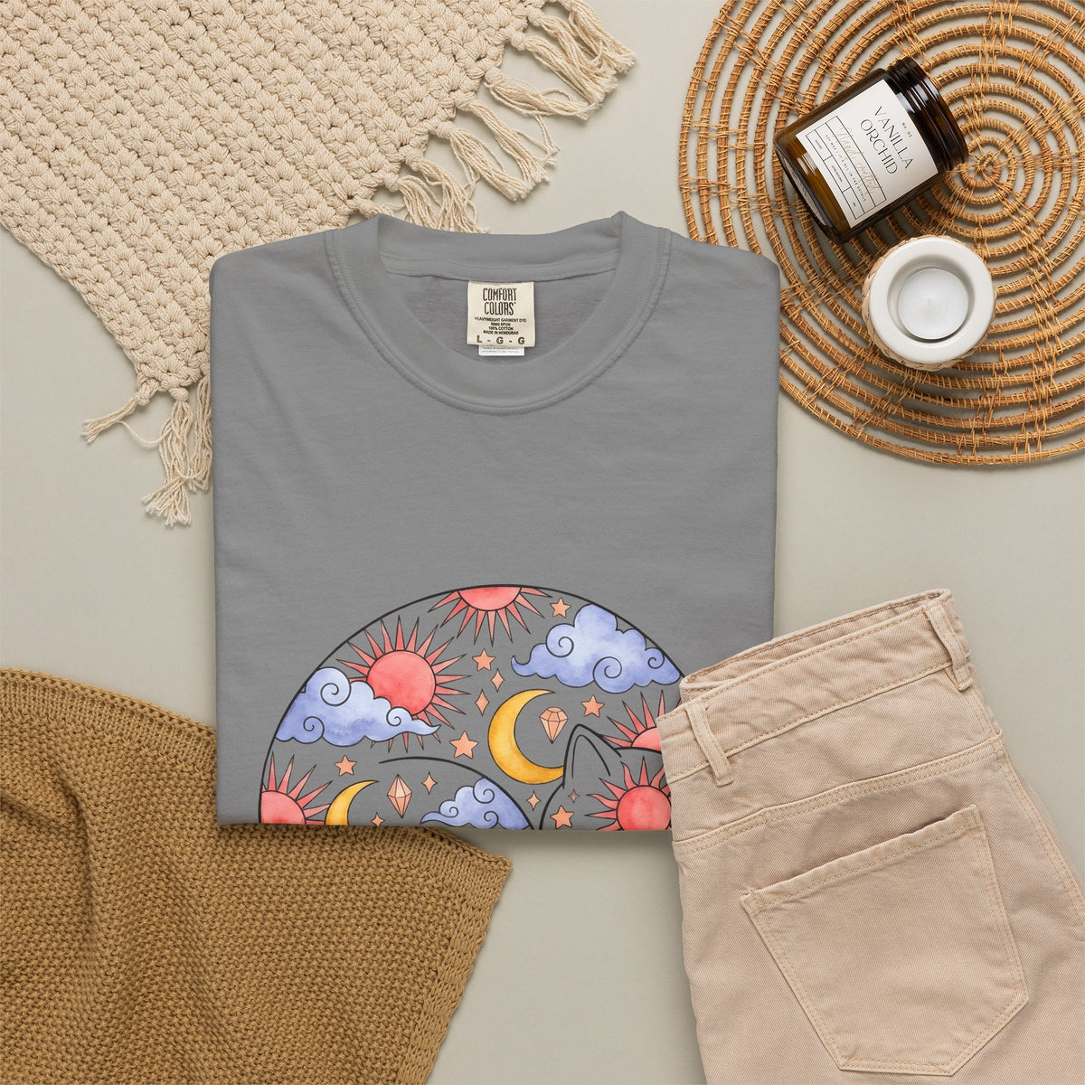 Space Cat T-Shirt Cat Constellation Gift Women Earthy T-Shirt Kitty T-Shirt Cat Fan Feline T-Shirt Galaxy Graphic Pigment Orb T-Shirt