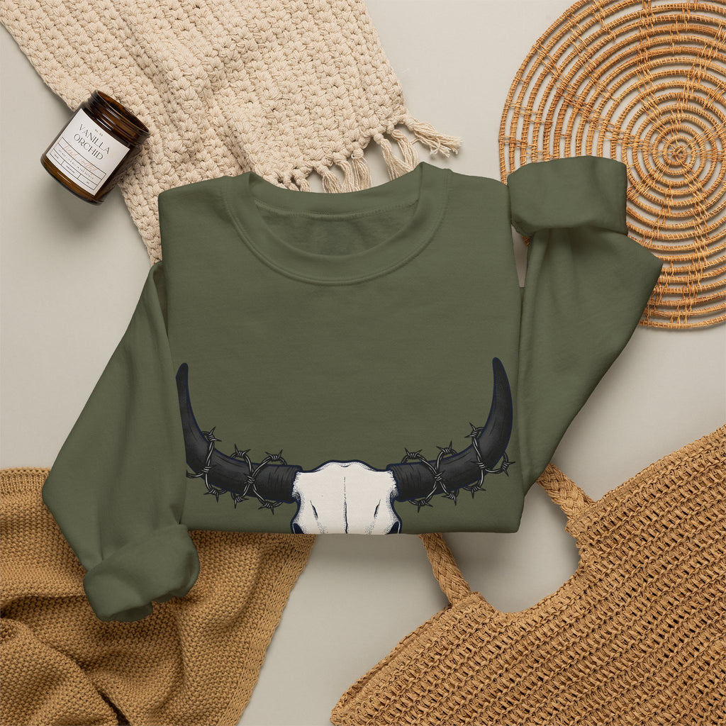 Bull Skull Sweatshirt Cowgirl Ranch Gift Women Western Sweatshirt Cow Skull Sweatshirt
