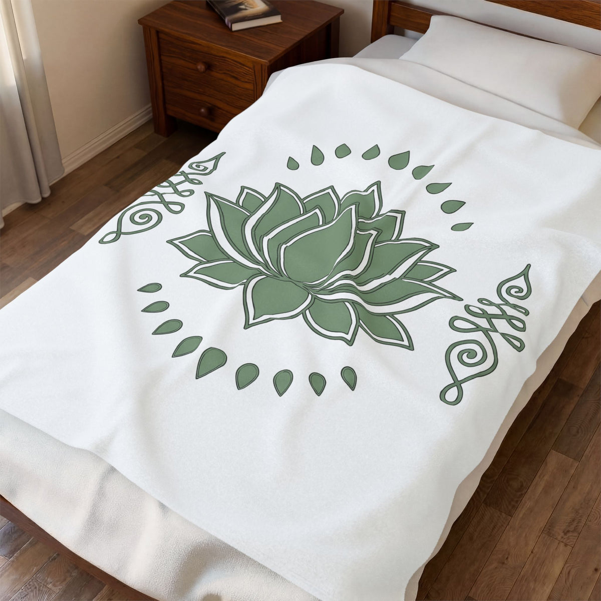 Lotus Blossom Blanket Boho Chic Meditation Gift Women Sketch Blanket Waterlily Blanket Hippie Enthusiast Drawing Design Simple Sacred Geometry