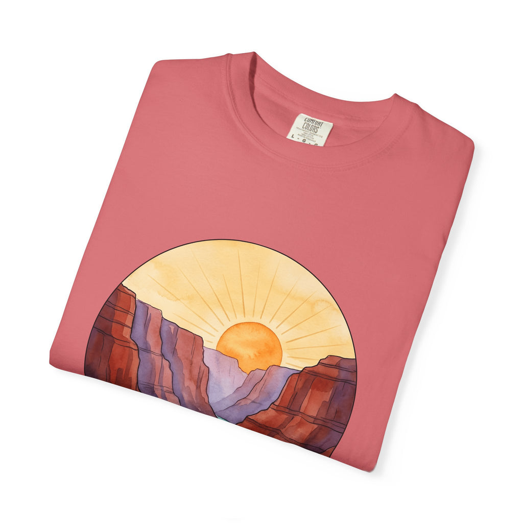 Desert Canyon T-Shirt Nature Hiking Gift Women Hand Painted T-Shirt Canyon T-Shirt Outdoors Enthusiast Painted T-Shirt Trekker Graphic Retro Dawn