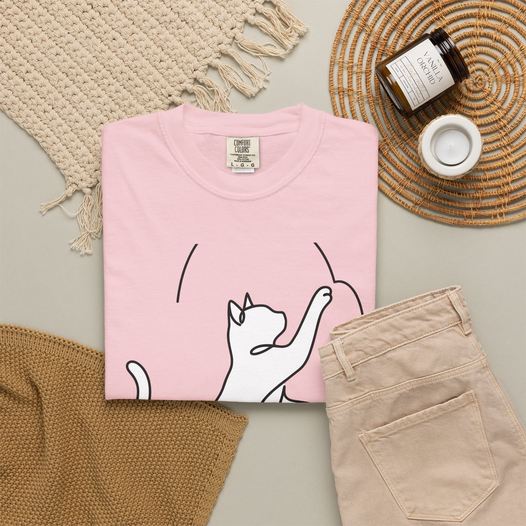 Cat Sketch T-Shirt Cat Creatures Gift Women Basic T-Shirt Kitten T-Shirt Cat Fan Feline T-Shirt Simple Illustration Animal Graphic Geometric Heart
