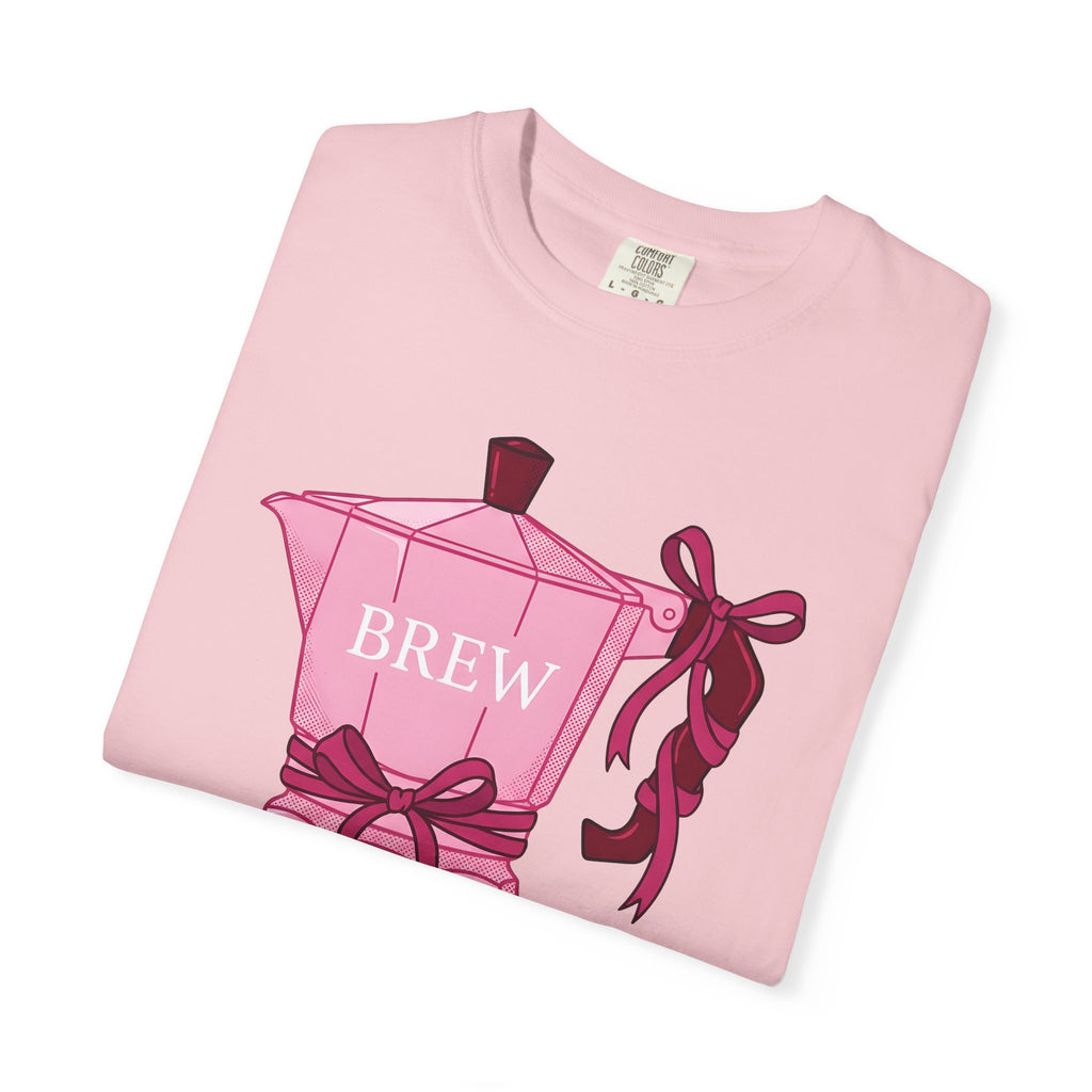 Moka Pot T-Shirt Coffee Foodie Gift Women Cute T-Shirt Stovetop Coffee T-Shirt Coffee Fan Cute T-Shirt Food Graphic Hand Drawn Bow T-Shirt